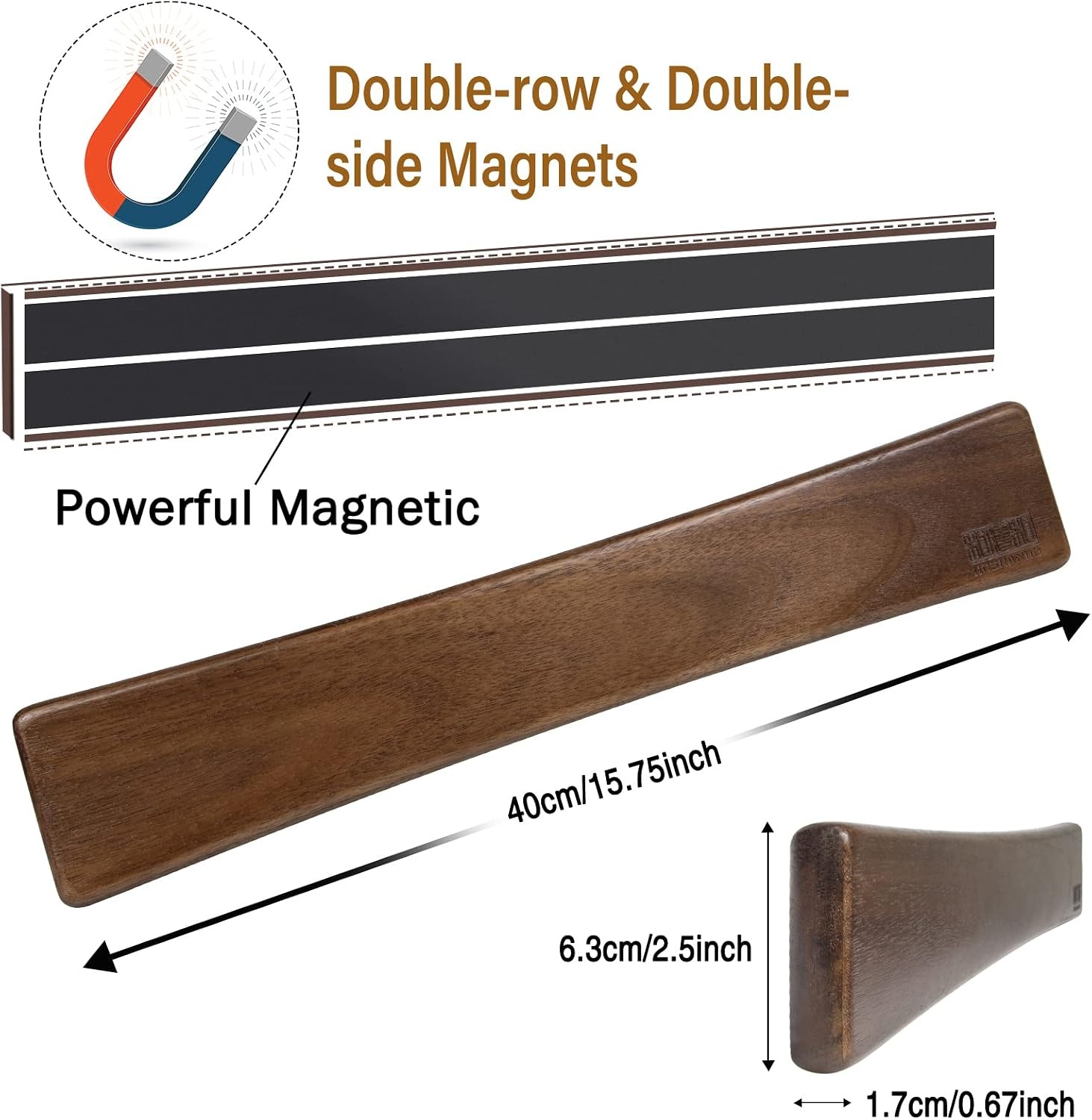 image:imageHOSHANHO Knife Magnetic Strip Acacia Wood Powerful Magnetic Knife Holder Magnetic Knife Holder for Wall 10 Inch Use as Magnetic Tool Organizer Home Utensil Organizer Ideal Cooking Gift for Chef16 Inch