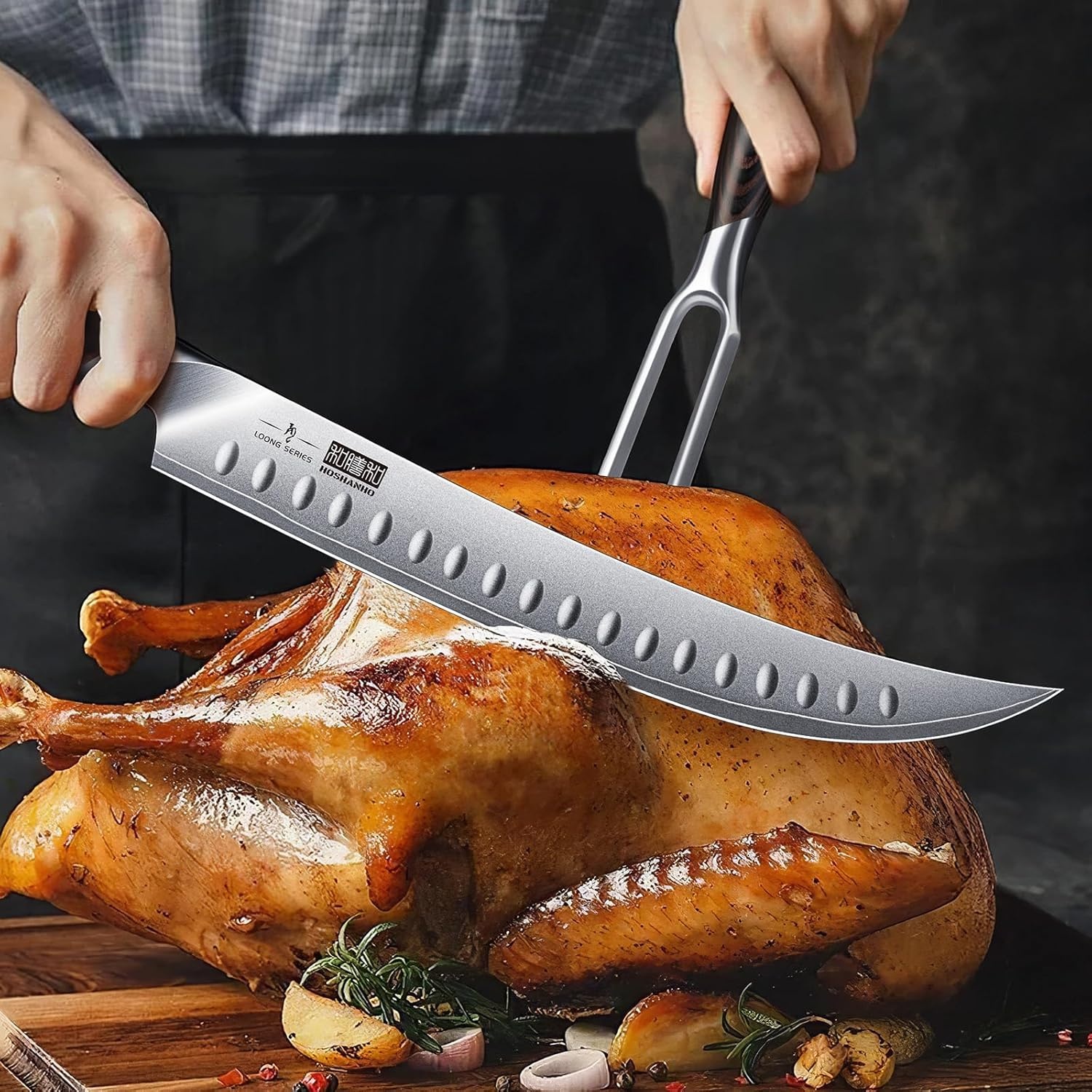 image:imageHOSHANHO Meat Fork 7 Inch Razor Sharp DoubleProng Carving Fork for Meat Professional Japanese High Carbon Stainless Steel Kitchen Serving Fork for Turkey and Barbecue Ergonomic Handle Gifts