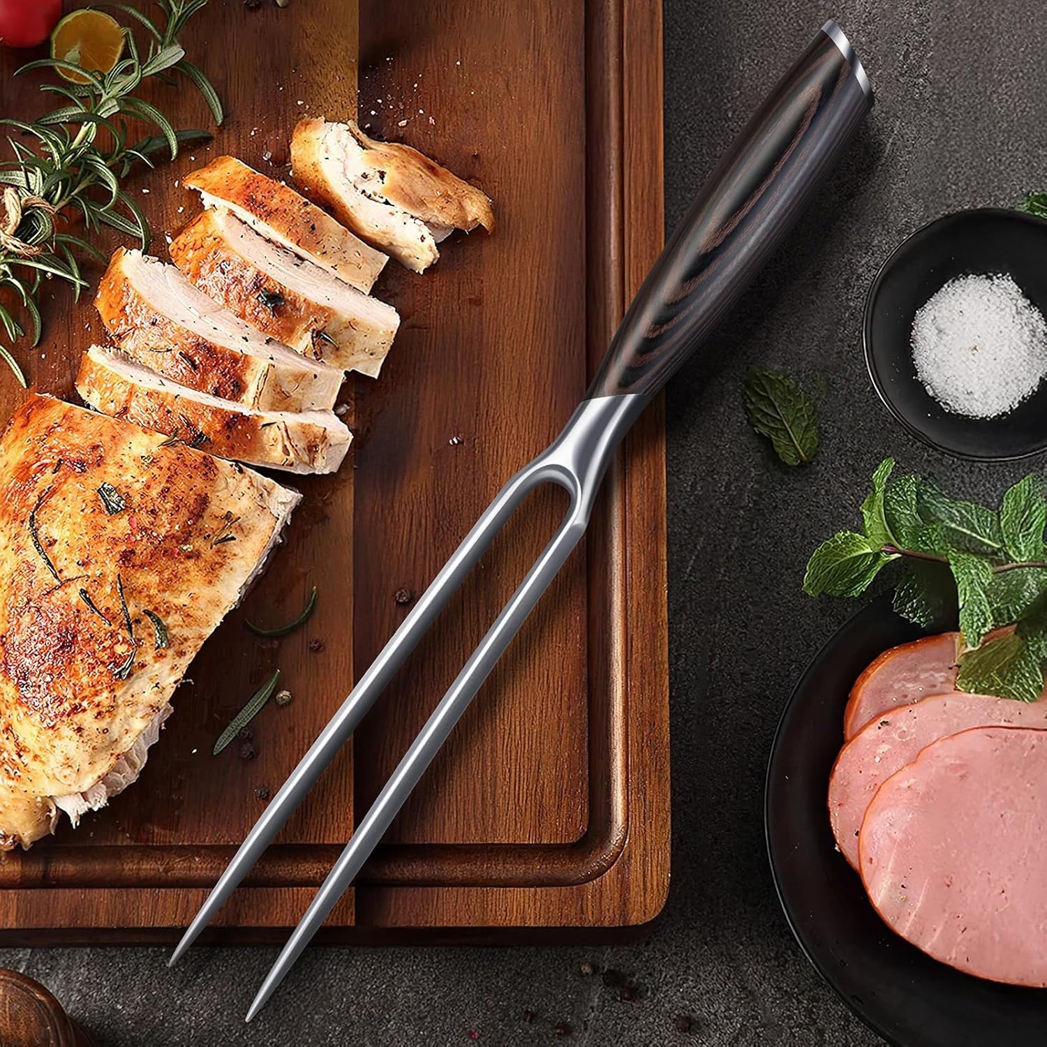 image:imageHOSHANHO Meat Fork 7 Inch Razor Sharp DoubleProng Carving Fork for Meat Professional Japanese High Carbon Stainless Steel Kitchen Serving Fork for Turkey and Barbecue Ergonomic Handle Gifts