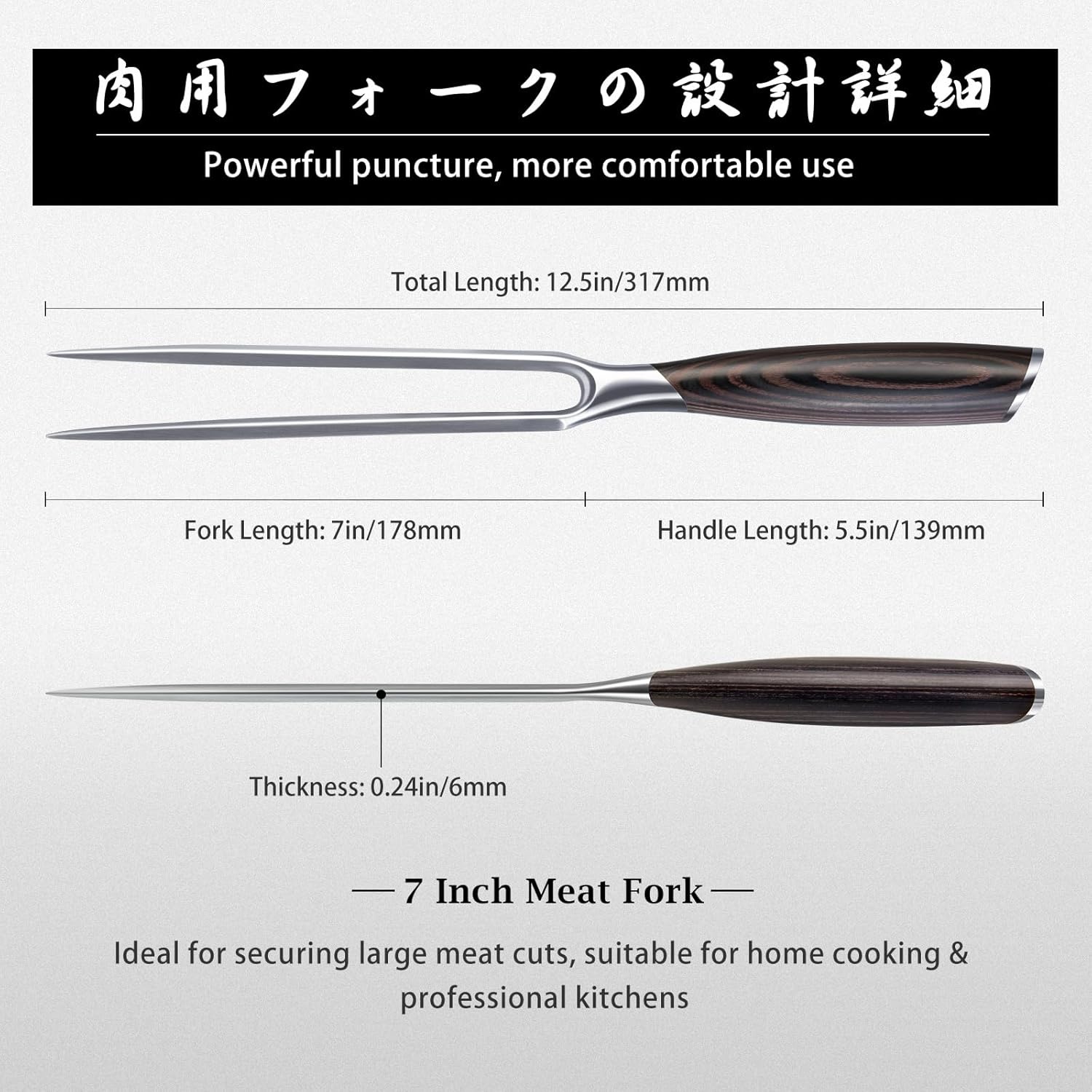image:imageHOSHANHO Meat Fork 7 Inch Razor Sharp DoubleProng Carving Fork for Meat Professional Japanese High Carbon Stainless Steel Kitchen Serving Fork for Turkey and Barbecue Ergonomic Handle Gifts