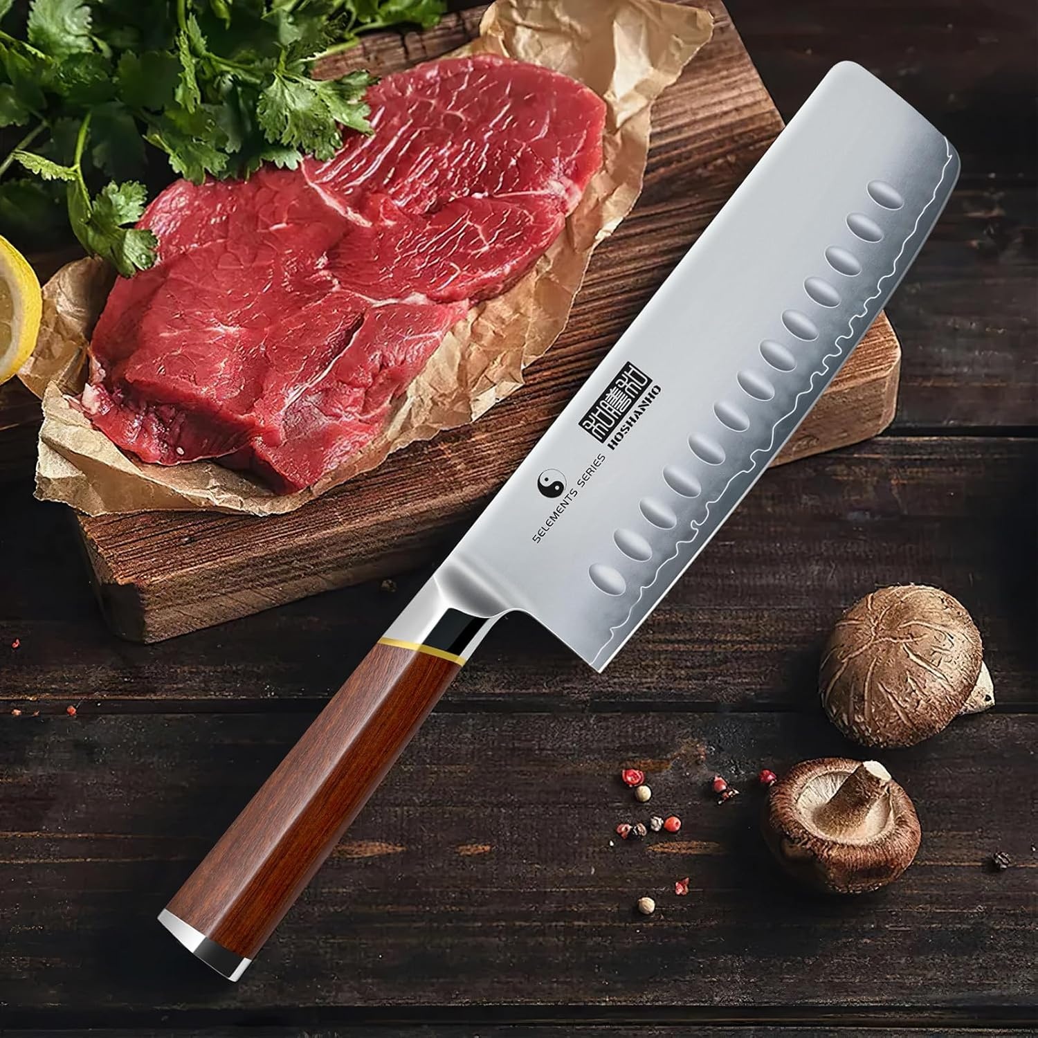 image:imageHOSHANHO Nakiri Knife 7 Razor Sharp Japanese Chef Knife for Vegetables High Carbon Steel Kitchen Knife Multipurpose Cleaver Knife with Ergonomic Rosewood Handle Ideal Gift for Men and Women
