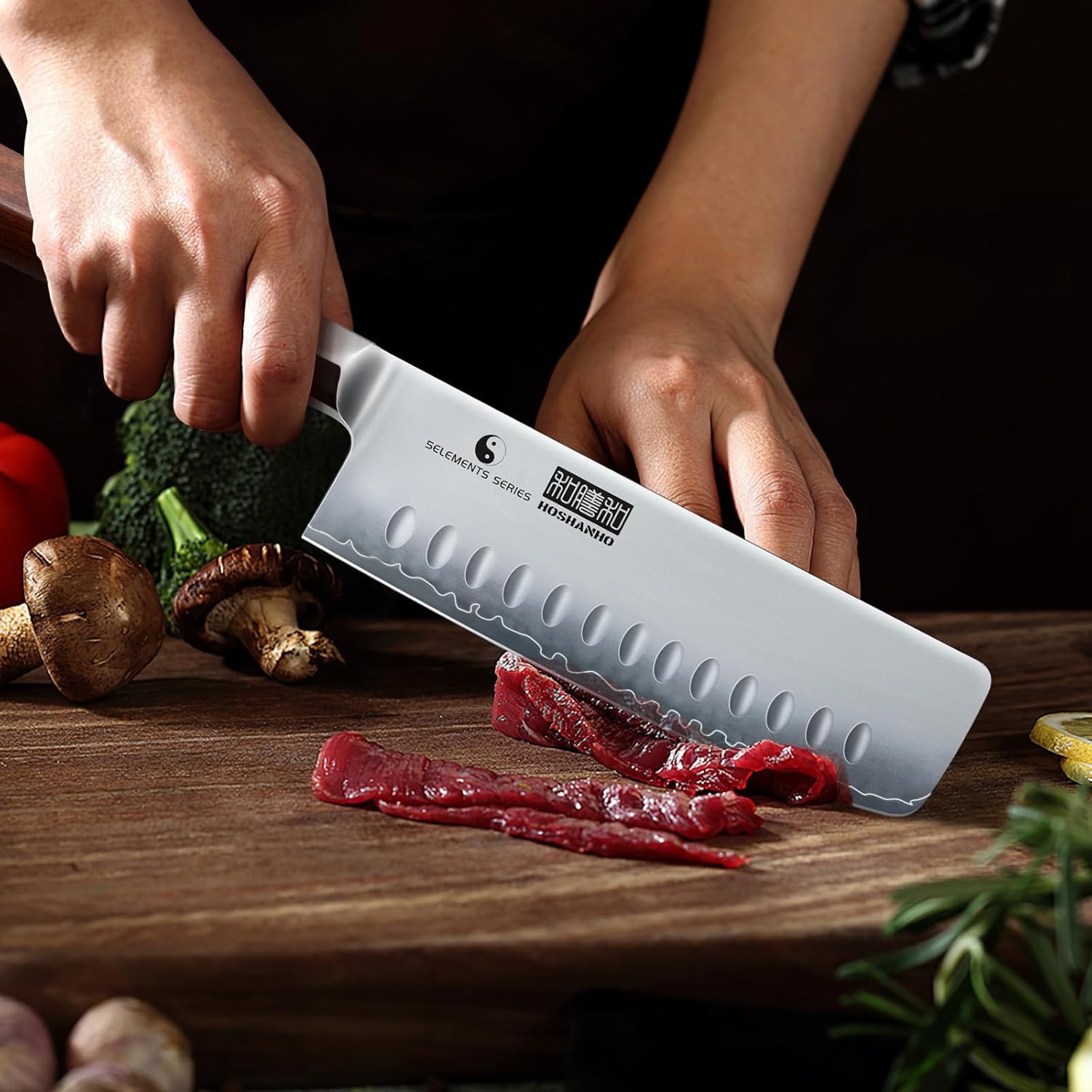 image:imageHOSHANHO Nakiri Knife 7 Razor Sharp Japanese Chef Knife for Vegetables High Carbon Steel Kitchen Knife Multipurpose Cleaver Knife with Ergonomic Rosewood Handle Ideal Gift for Men and Women