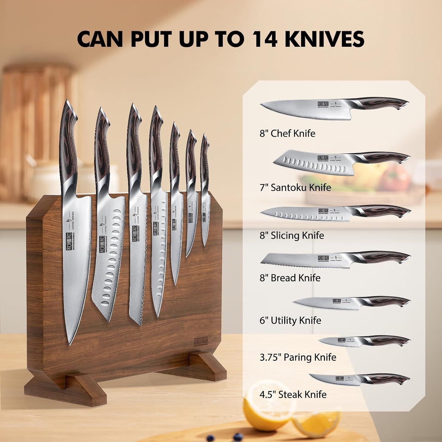 image:imageHOSHANHO Resin Magnetic Knife Block Double Sided Magnetic Knife Holder Multifunctional Kitchen Knife Organizer Storage for Kitchen Counter Thickened Acacia Wood Universal Knife Block for Chefs141047 inch