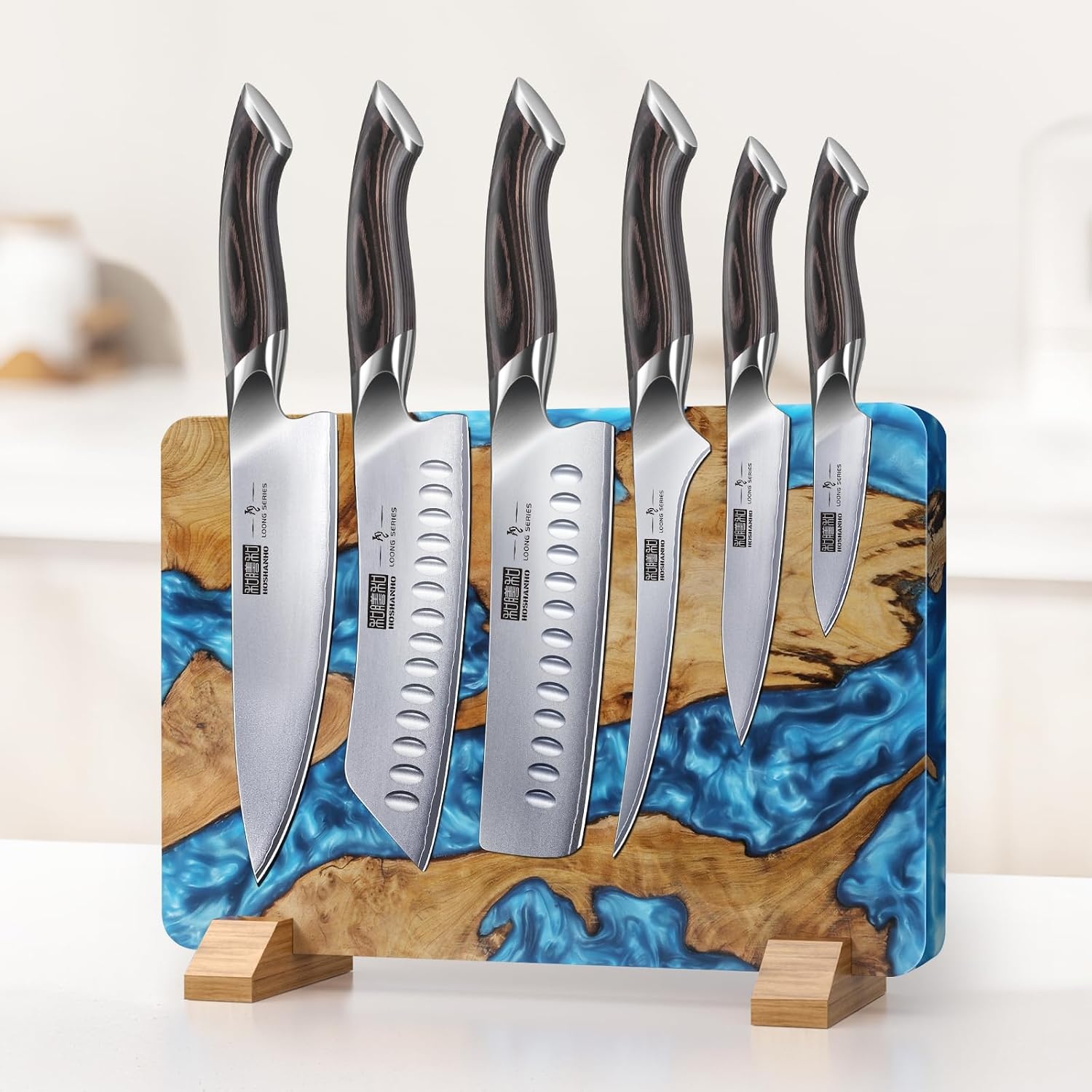 image:imageHOSHANHO Resin Magnetic Knife Block Double Sided Magnetic Knife Holder Multifunctional Kitchen Knife Organizer Storage for Kitchen Counter Thickened Acacia Wood Universal Knife Block for Chefs131044 inch