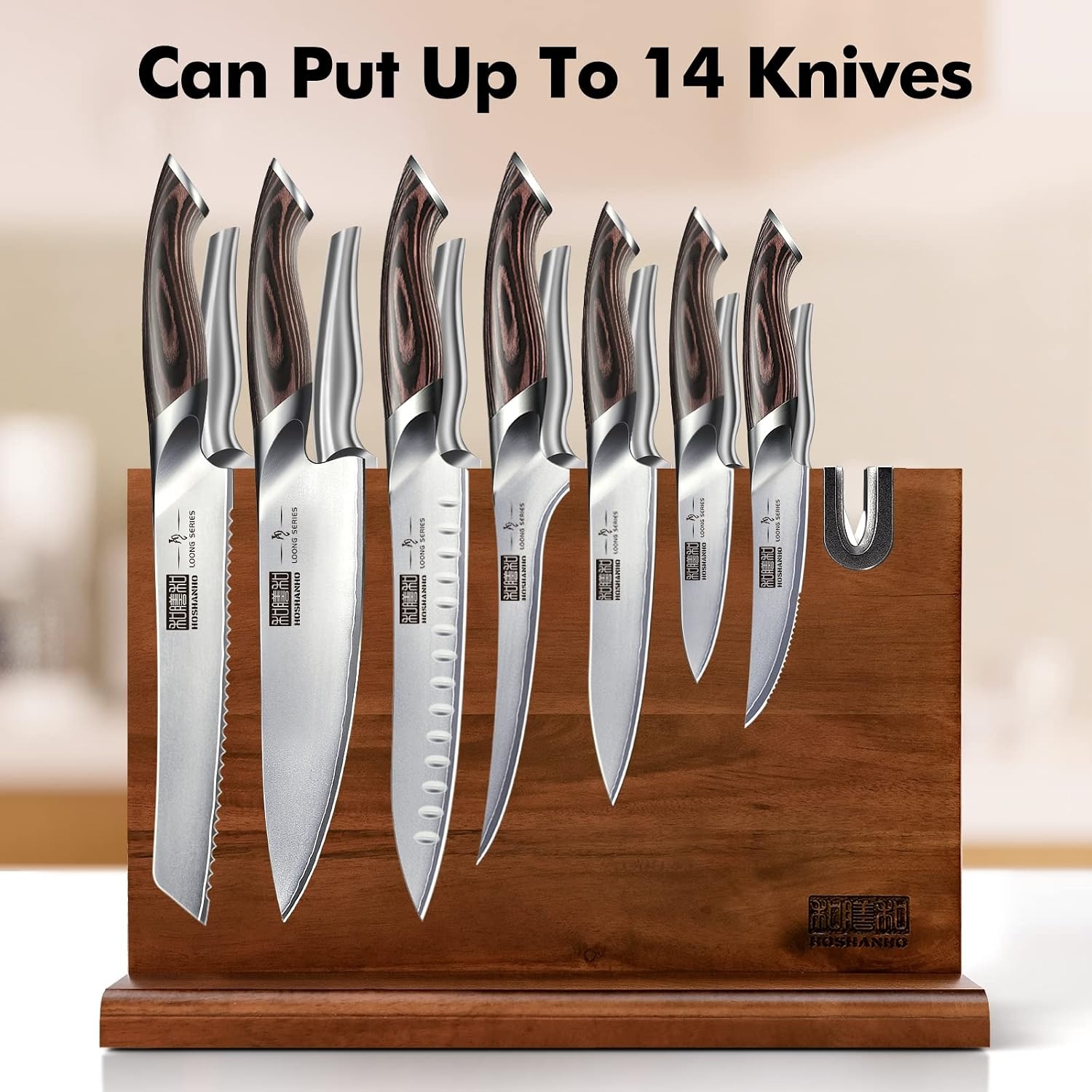 image:imageHOSHANHO Resin Magnetic Knife Block Double Sided Magnetic Knife Holder Multifunctional Kitchen Knife Organizer Storage for Kitchen Counter Thickened Acacia Wood Universal Knife Block for Chefs141045 inch