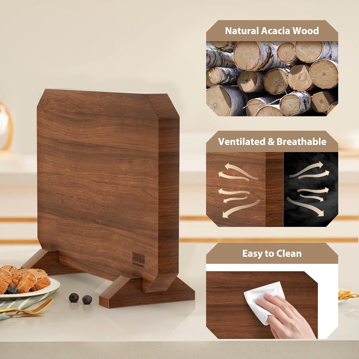 image:imageHOSHANHO Resin Magnetic Knife Block Double Sided Magnetic Knife Holder Multifunctional Kitchen Knife Organizer Storage for Kitchen Counter Thickened Acacia Wood Universal Knife Block for Chefs141047 inch