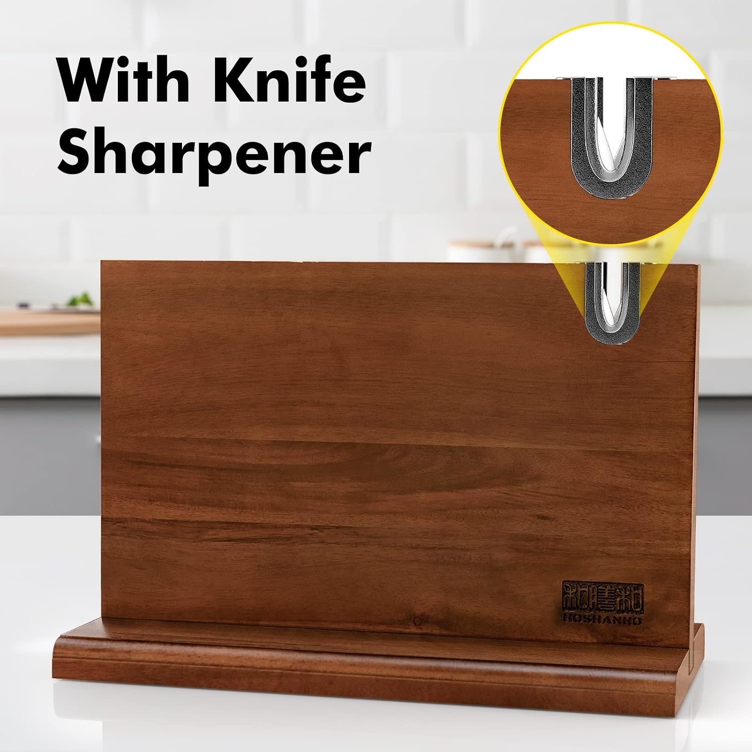 image:imageHOSHANHO Resin Magnetic Knife Block Double Sided Magnetic Knife Holder Multifunctional Kitchen Knife Organizer Storage for Kitchen Counter Thickened Acacia Wood Universal Knife Block for Chefs141045 inch