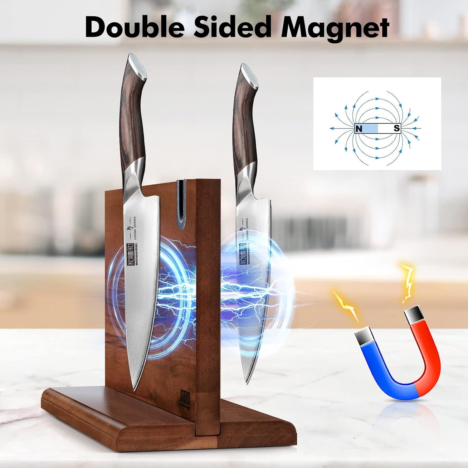 image:imageHOSHANHO Resin Magnetic Knife Block Double Sided Magnetic Knife Holder Multifunctional Kitchen Knife Organizer Storage for Kitchen Counter Thickened Acacia Wood Universal Knife Block for Chefs141045 inch
