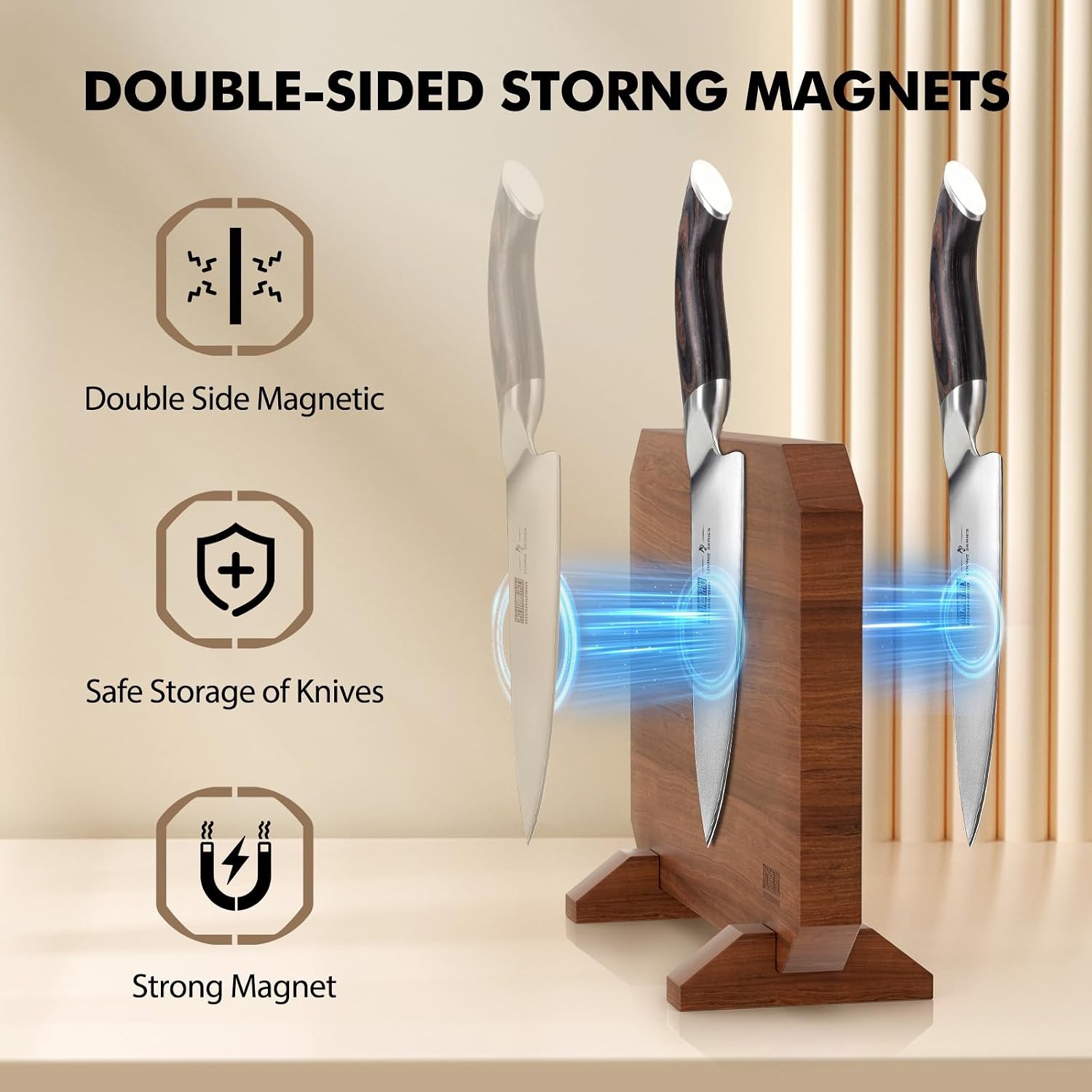 image:imageHOSHANHO Resin Magnetic Knife Block Double Sided Magnetic Knife Holder Multifunctional Kitchen Knife Organizer Storage for Kitchen Counter Thickened Acacia Wood Universal Knife Block for Chefs141047 inch