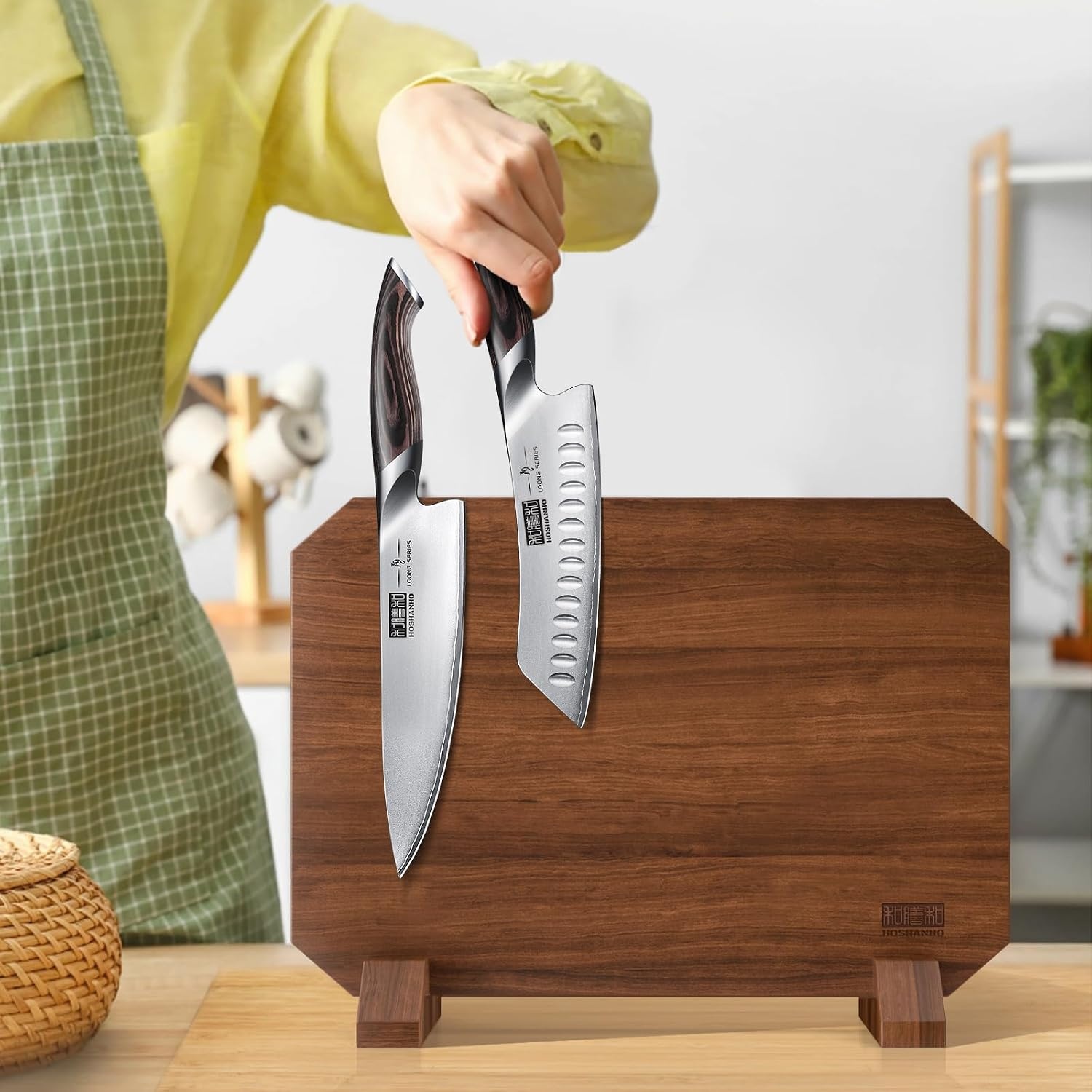 image:imageHOSHANHO Resin Magnetic Knife Block Double Sided Magnetic Knife Holder Multifunctional Kitchen Knife Organizer Storage for Kitchen Counter Thickened Acacia Wood Universal Knife Block for Chefs141047 inch