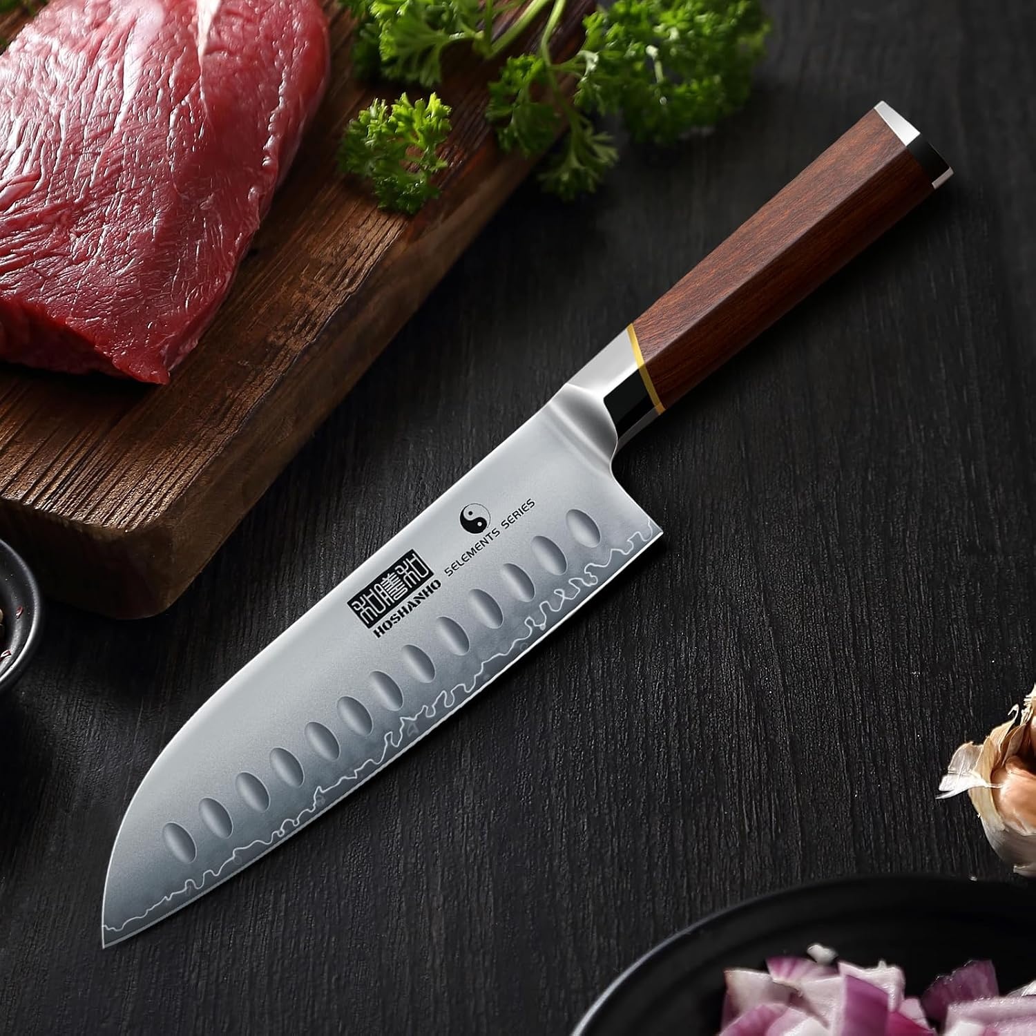 image:imageHOSHANHO Santoku Knife 7 Razor Sharp Kitchen Knife with Rosewood Handle Japanese High Carbon Steel Chef Knife Professional Kitchen Knives with Ergonomic Handle Ideal Gift for Men Women