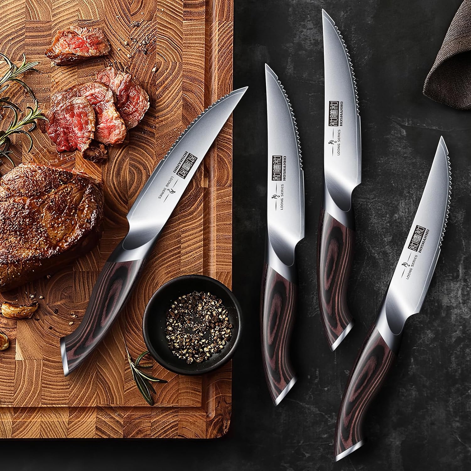 image:imageHOSHANHO Steak Knives Set of 6 Ultra Sharp 45 In Serrated Steak Knife Set Japanese High Carbon Stainless Steel Kitchen Steak Knives with Ergonomic Pakkawood Handle Ideal Gifts46