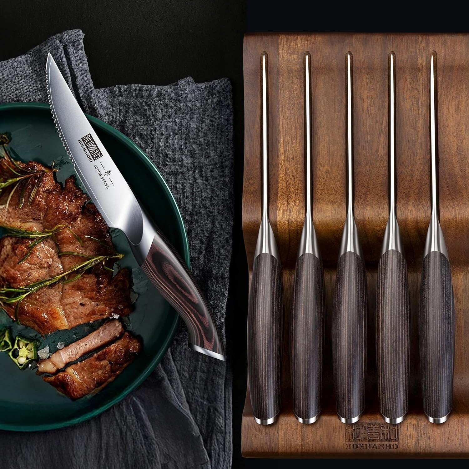 image:imageHOSHANHO Steak Knives Set of 6 Ultra Sharp 45 In Serrated Steak Knife Set Japanese High Carbon Stainless Steel Kitchen Steak Knives with Ergonomic Pakkawood Handle Ideal Gifts46
