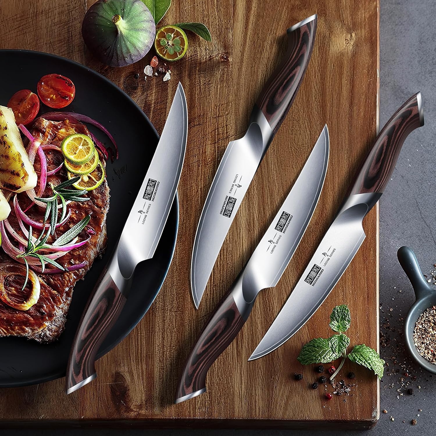 image:imageHOSHANHO Steak Knives Set of 6 Ultra Sharp 45 In Serrated Steak Knife Set Japanese High Carbon Stainless Steel Kitchen Steak Knives with Ergonomic Pakkawood Handle Ideal Gifts44