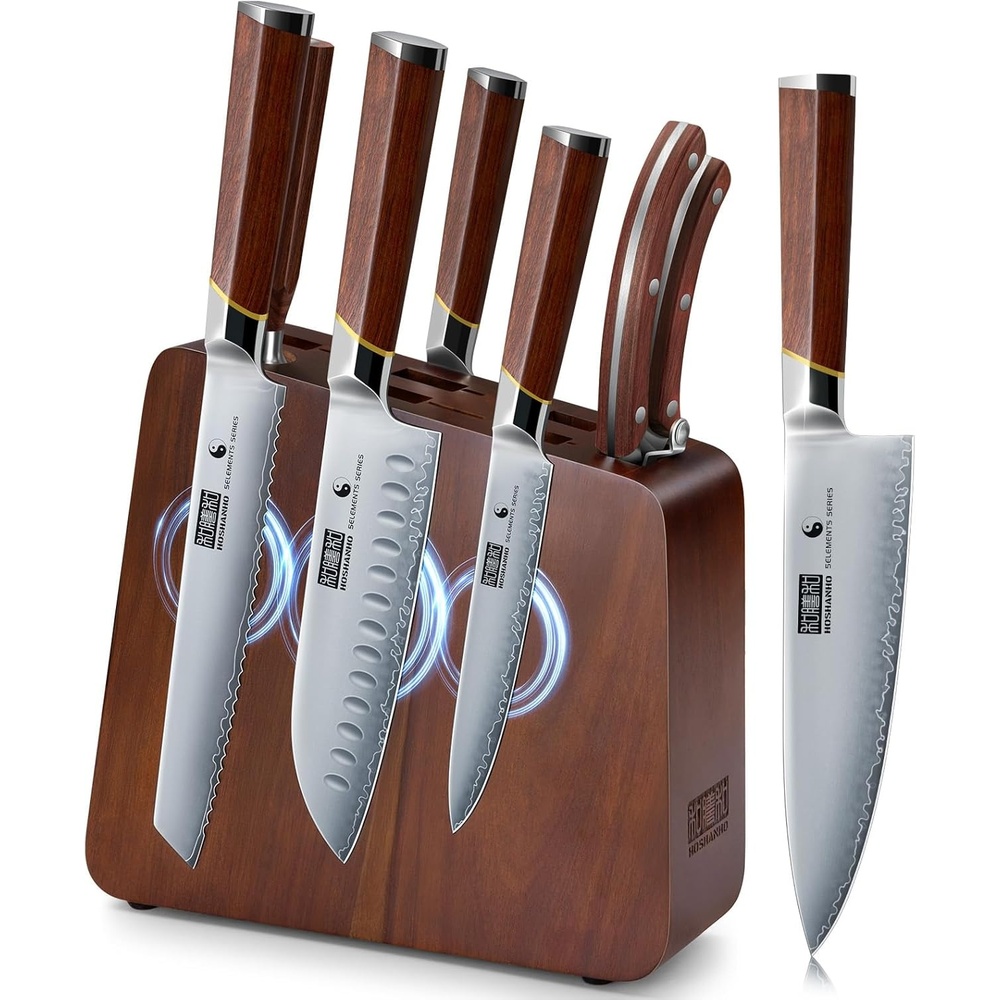image:imageHOSHANHO 3 PCS Knife Set Sharp Japanese Kitchen Knife Set Rosewood Handle High Carbon Steel Kitchen Knives Professional Chef Knife Set with Ergonomic Handle Ideal Gift for Home amp Pro Chef8 Pieces Knife Set