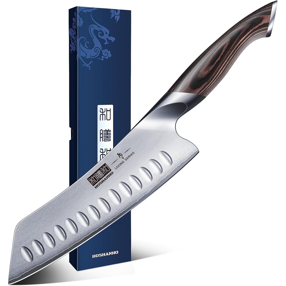 image:imageHOSHANHO 7 Inch Japanese Chef Knife Ultra Sharp Kitchen Santoku Knives Professional Japanese High Carbon Stainless Steel Kitchen Knife Cooking Knife with Ergonomic Pakkawood Handle Gifts7