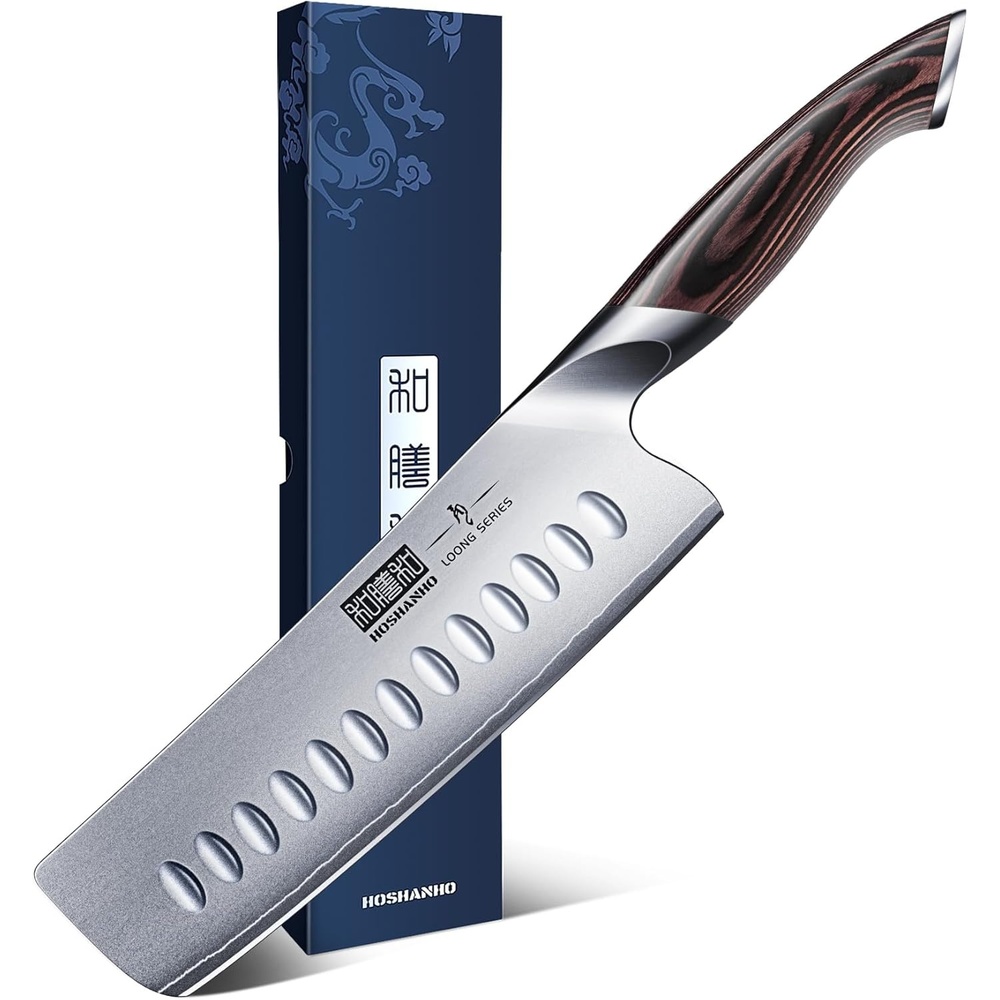 image:imageHOSHANHO 7 Inch Nakiri Knife Ultra Sharp Japanese Kitchen Chef Knife Multipurpose Japanese High Carbon Stainless Steel Meat Vegetable Sharp Kitchen Knife with Ergonomic Pakkawood Handle7