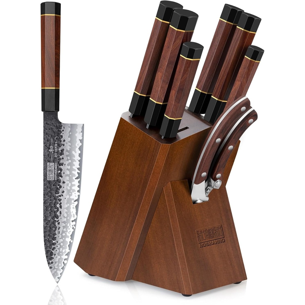 image:imageHOSHANHO 7 Pcs Knife Set with Magnetic Block Japanese Kitchen Knife Set High Carbon Steel Knife Sets with Octagonal Rosewood Handle Ultra Sharp Chef Knife Set for Professional and Home Chefs7