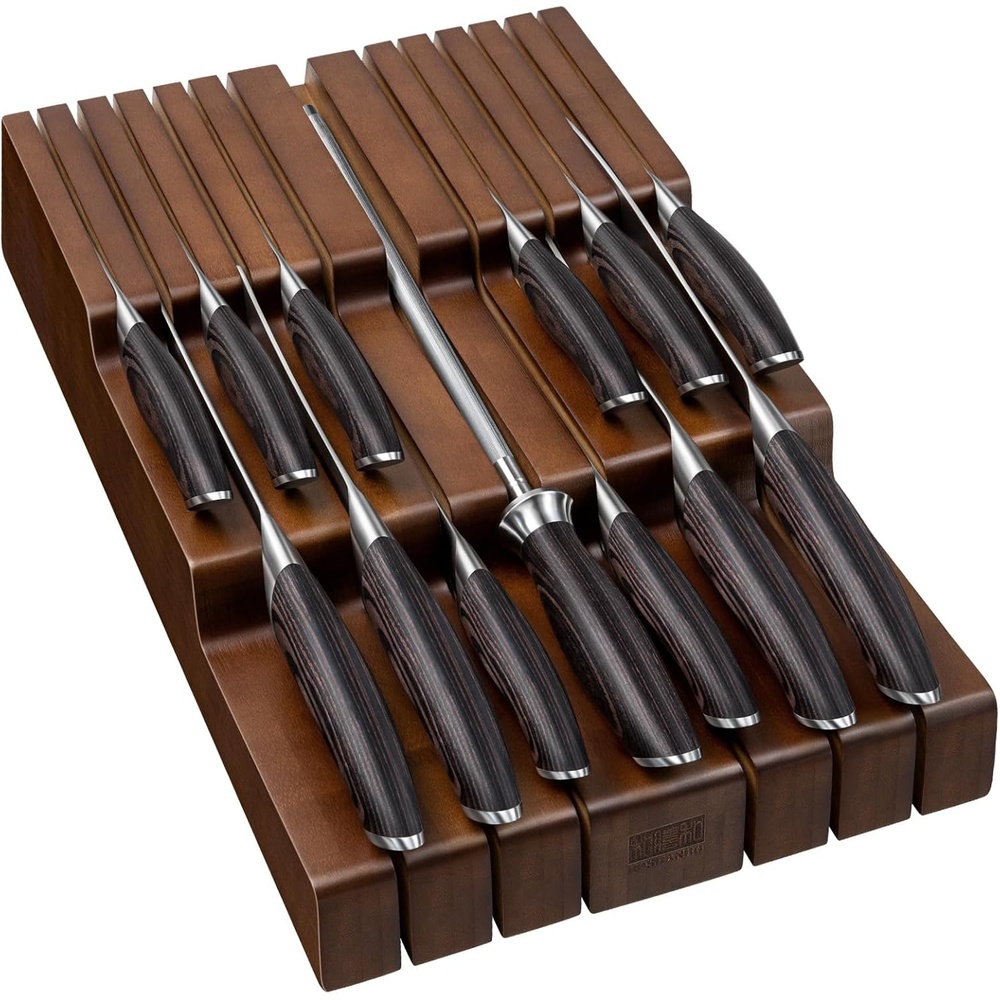image:imageHOSHANHO Kitchen Knife Set with Block 14PCS Ultra Sharp Knife Block Set Professional Japanese High Carbon Stainless Steel Chef Knives Set with Sharpener in Knife Drawer Organizer Ergonomic Handle