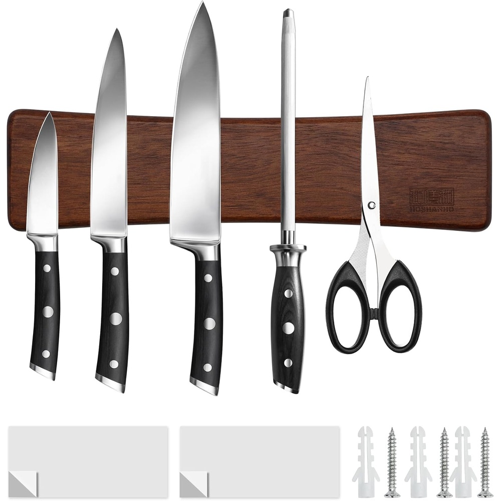 image:imageHOSHANHO Knife Magnetic Strip Acacia Wood Powerful Magnetic Knife Holder Magnetic Knife Holder for Wall 10 Inch Use as Magnetic Tool Organizer Home Utensil Organizer Ideal Cooking Gift for Chef10