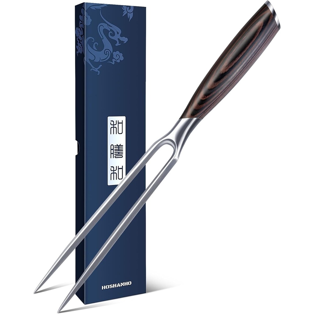 image:imageHOSHANHO Meat Fork 7 Inch Razor Sharp DoubleProng Carving Fork for Meat Professional Japanese High Carbon Stainless Steel Kitchen Serving Fork for Turkey and Barbecue Ergonomic Handle Gifts