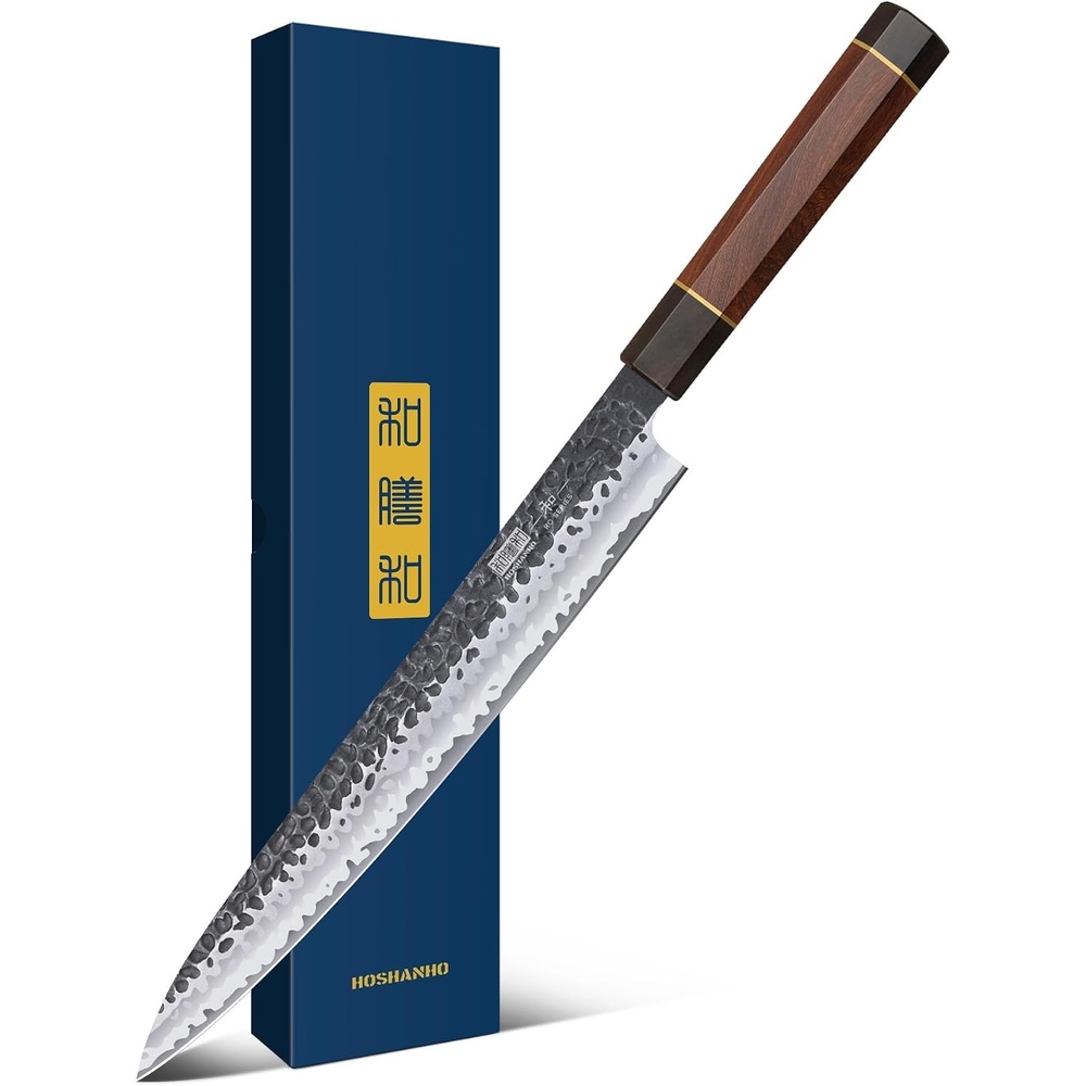 image:imageHOSHANHO Sushi Knife 10 Inch Ultra Sharp Sashimi Knives Rosewood Handle Hand Forged High Carbon Steel Yanagiba Knife Japanese Kitchen Chef Knives for Cutting Sushi amp Sashimi Fish Filleting