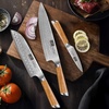 HOSHANHO Damascus Kitchen Knife Set 5PCS, Sharp Chef Knives Ergonomic Grip | Professional Cooking Knife Set | Japanese Super Steel | 15° Edge | 62 HRC | Ergonomic Olive Wood Handle | Housewarming Gift(3 Pieces Knife Set)