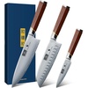 HOSHANHO 3 PCS Knife Set, Sharp Japanese Kitchen Knife Set, Rosewood Handle | High Carbon Steel Kitchen Knives, Professional Chef Knife Set with Ergonomic Handle, Ideal Gift for Home & Pro Chef(3 Pieces Knife Set)