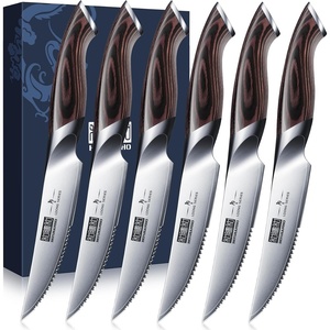 HOSHANHO Steak Knives Set of 6, Ultra Sharp 4.5 In Serrated Steak Knife Set | Japanese High Carbon Stainless Steel Kitchen Steak Knives with Ergonomic Pakkawood Handle, Ideal Gifts(4.5″)