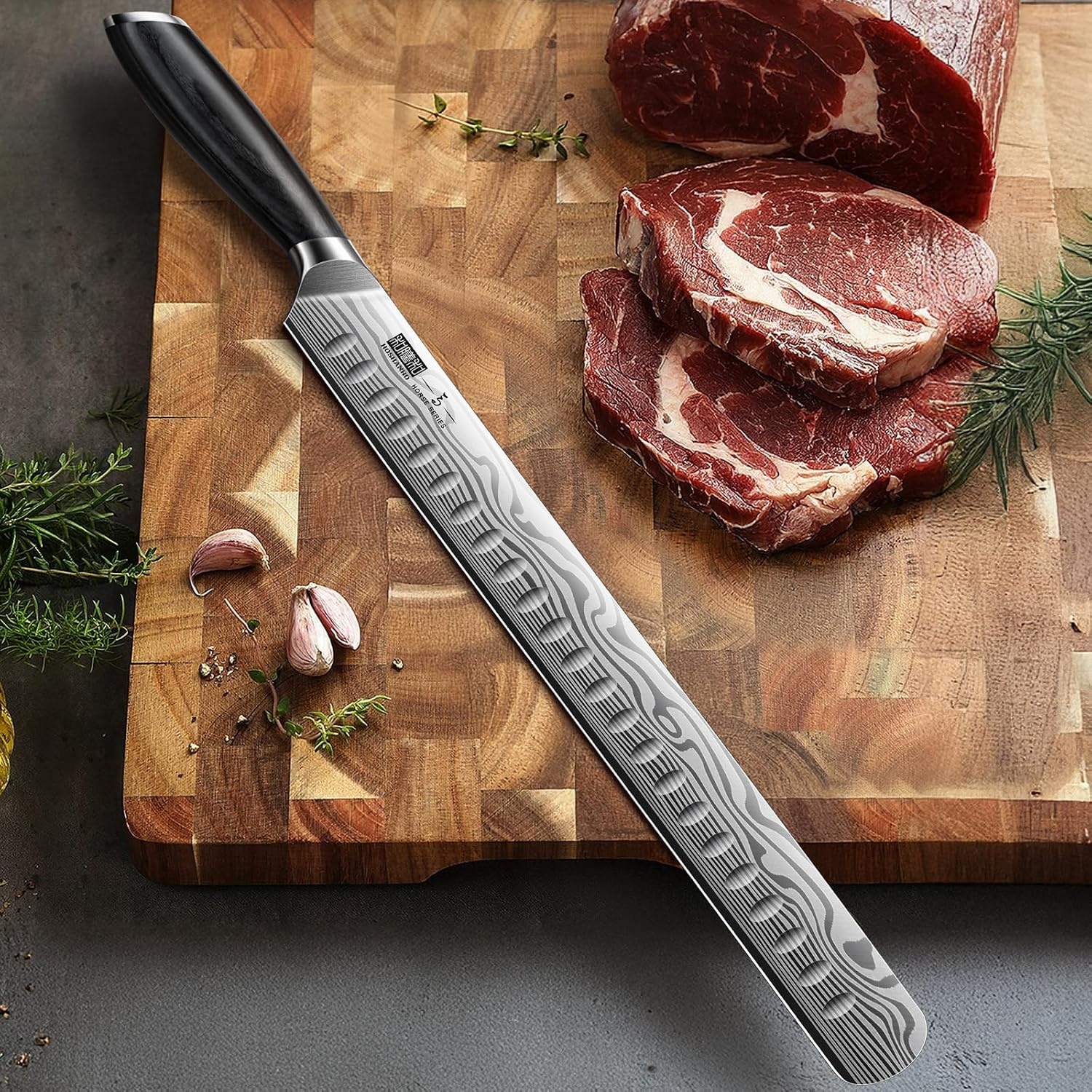 image:imageHOSHANHO 12 Inch Slicing Kinfe Razor Sharp Brisket Knife Pakkawood Handle Japanese High Carbon Powder Steel Carving Knife Professional Slicing Knives for BBQ Brisket Turkey Ham Rib Roast12