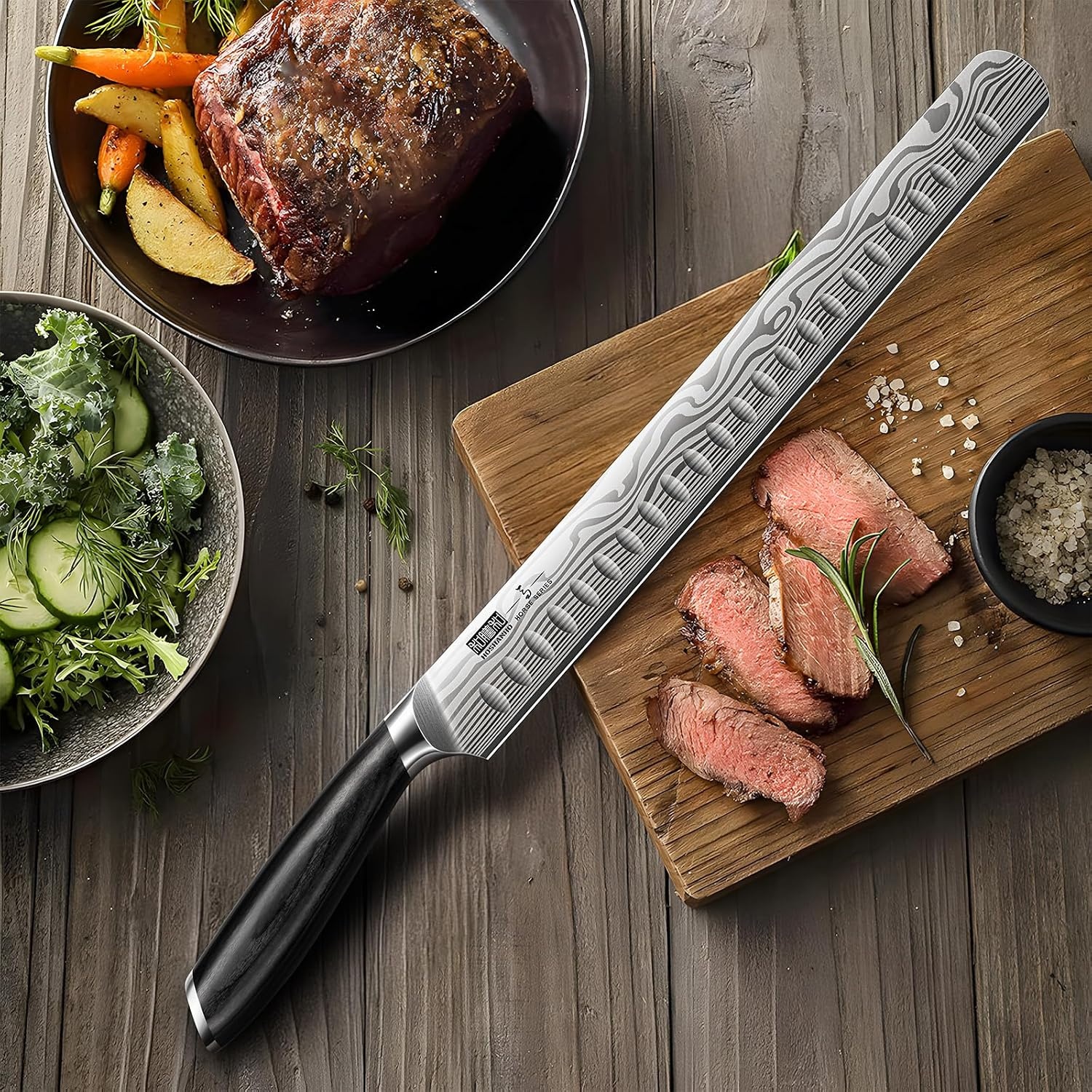 image:imageHOSHANHO 12 Inch Slicing Kinfe Razor Sharp Brisket Knife Pakkawood Handle Japanese High Carbon Powder Steel Carving Knife Professional Slicing Knives for BBQ Brisket Turkey Ham Rib Roast12