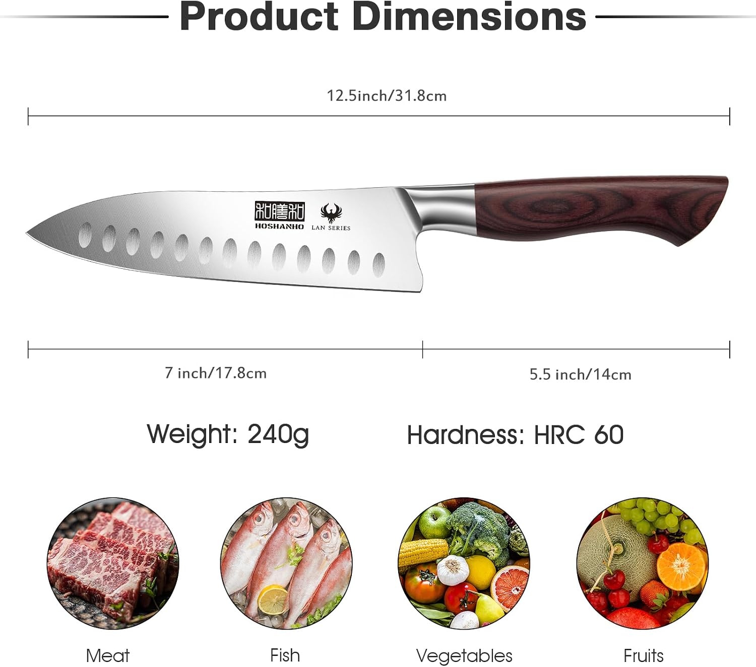image:imageHOSHANHO 7 Chef KnifeRazorSharp Santoku Knife with Ergonomic Wood Handle Professional Kitchen Cooking Knife with Japanese High Carbon Steel15 Edge amp 60 HRC Blade Ergonomic Grip Design Ideal Gift7 Inch Santoku Knife