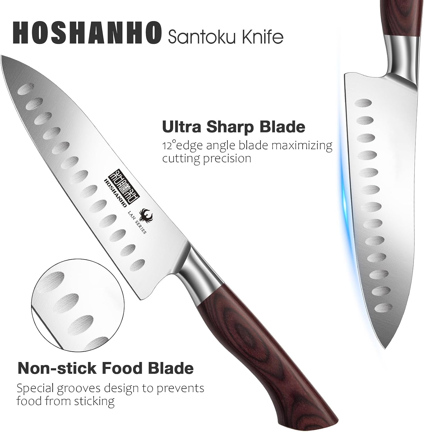 image:imageHOSHANHO 7 Chef KnifeRazorSharp Santoku Knife with Ergonomic Wood Handle Professional Kitchen Cooking Knife with Japanese High Carbon Steel15 Edge amp 60 HRC Blade Ergonomic Grip Design Ideal Gift7 Inch Santoku Knife