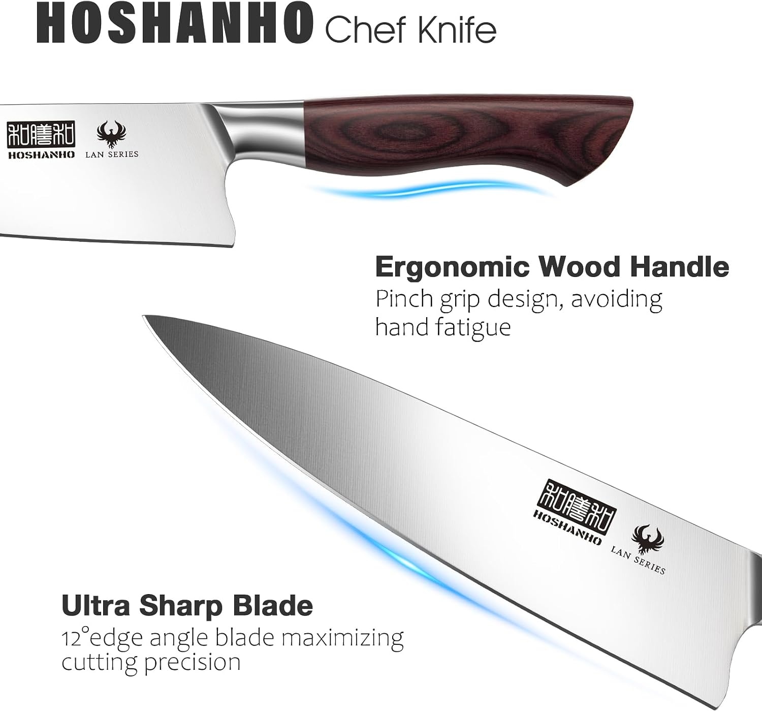 image:imageHOSHANHO 7 Chef KnifeRazorSharp Santoku Knife with Ergonomic Wood Handle Professional Kitchen Cooking Knife with Japanese High Carbon Steel15 Edge amp 60 HRC Blade Ergonomic Grip Design Ideal Gift8