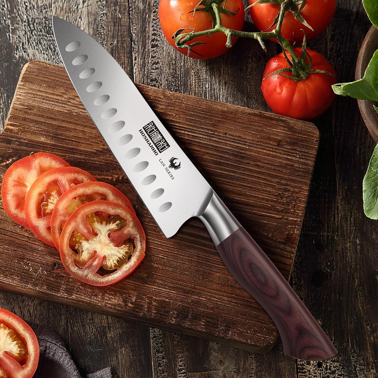 image:imageHOSHANHO 7 Chef KnifeRazorSharp Santoku Knife with Ergonomic Wood Handle Professional Kitchen Cooking Knife with Japanese High Carbon Steel15 Edge amp 60 HRC Blade Ergonomic Grip Design Ideal Gift7 Inch Santoku Knife