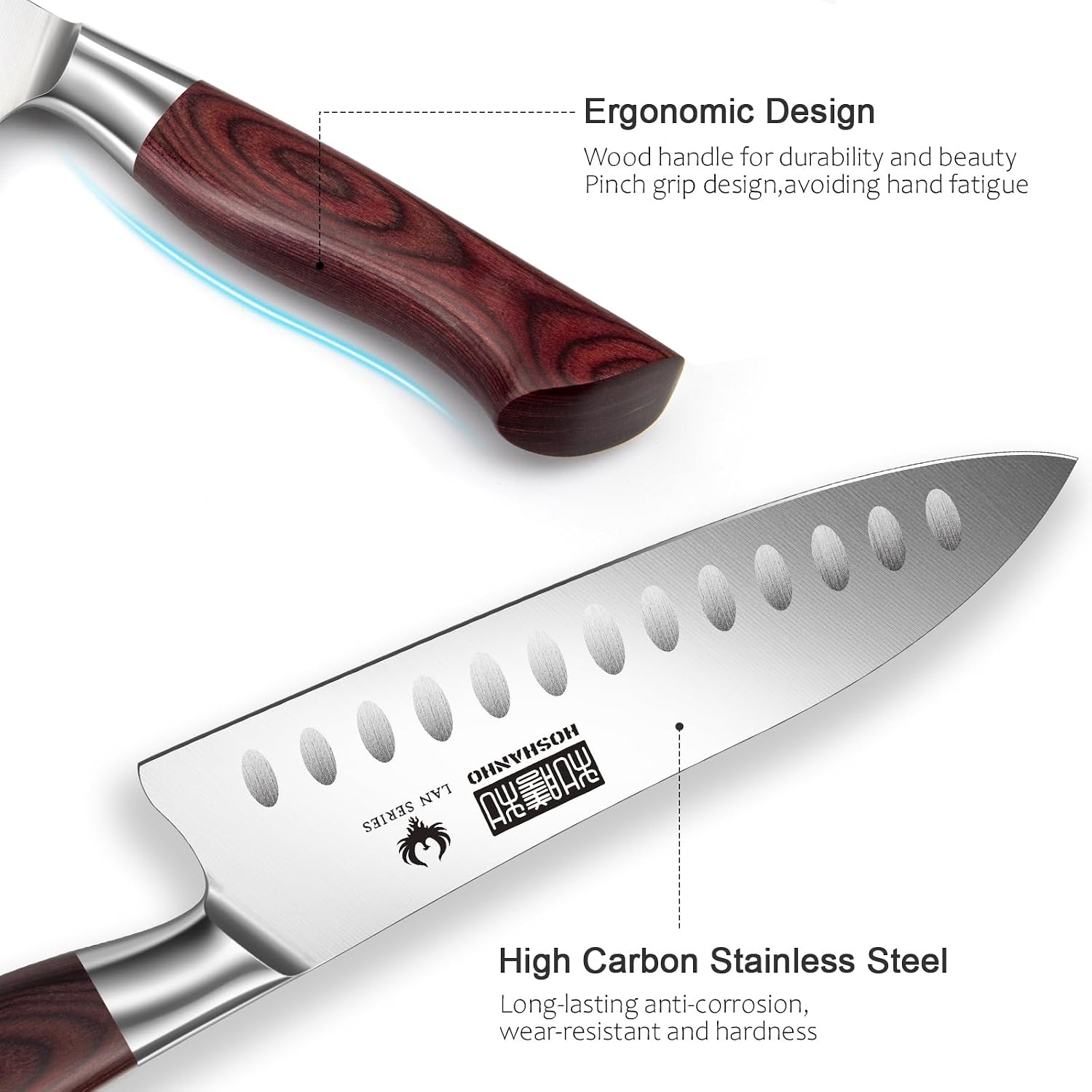 image:imageHOSHANHO 7 Chef KnifeRazorSharp Santoku Knife with Ergonomic Wood Handle Professional Kitchen Cooking Knife with Japanese High Carbon Steel15 Edge amp 60 HRC Blade Ergonomic Grip Design Ideal Gift7 Inch Santoku Knife