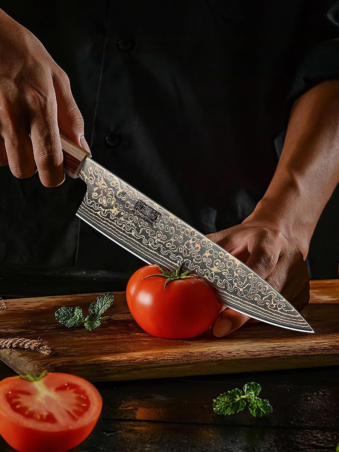 image:imageHOSHANHO 8 Damascus Chef Knife 33Layer Copper amp Damascus Kitchen Knife Ultra Sharp Japanese Kitchen Knife Professional Cooking Knives with Ergonomic Ebony Handle amp Gift Box