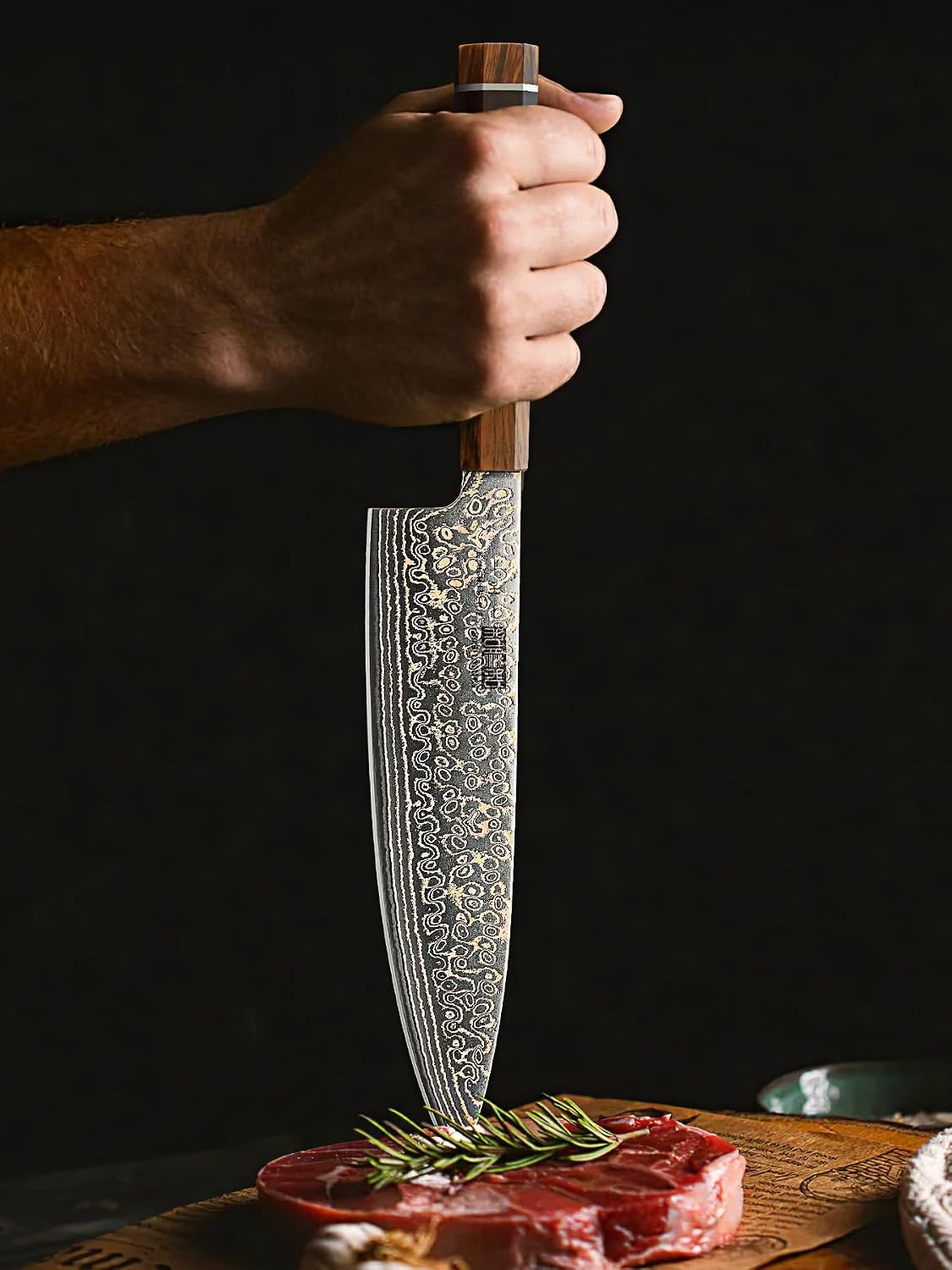 image:imageHOSHANHO 8 Damascus Chef Knife 33Layer Copper amp Damascus Kitchen Knife Ultra Sharp Japanese Kitchen Knife Professional Cooking Knives with Ergonomic Ebony Handle amp Gift Box