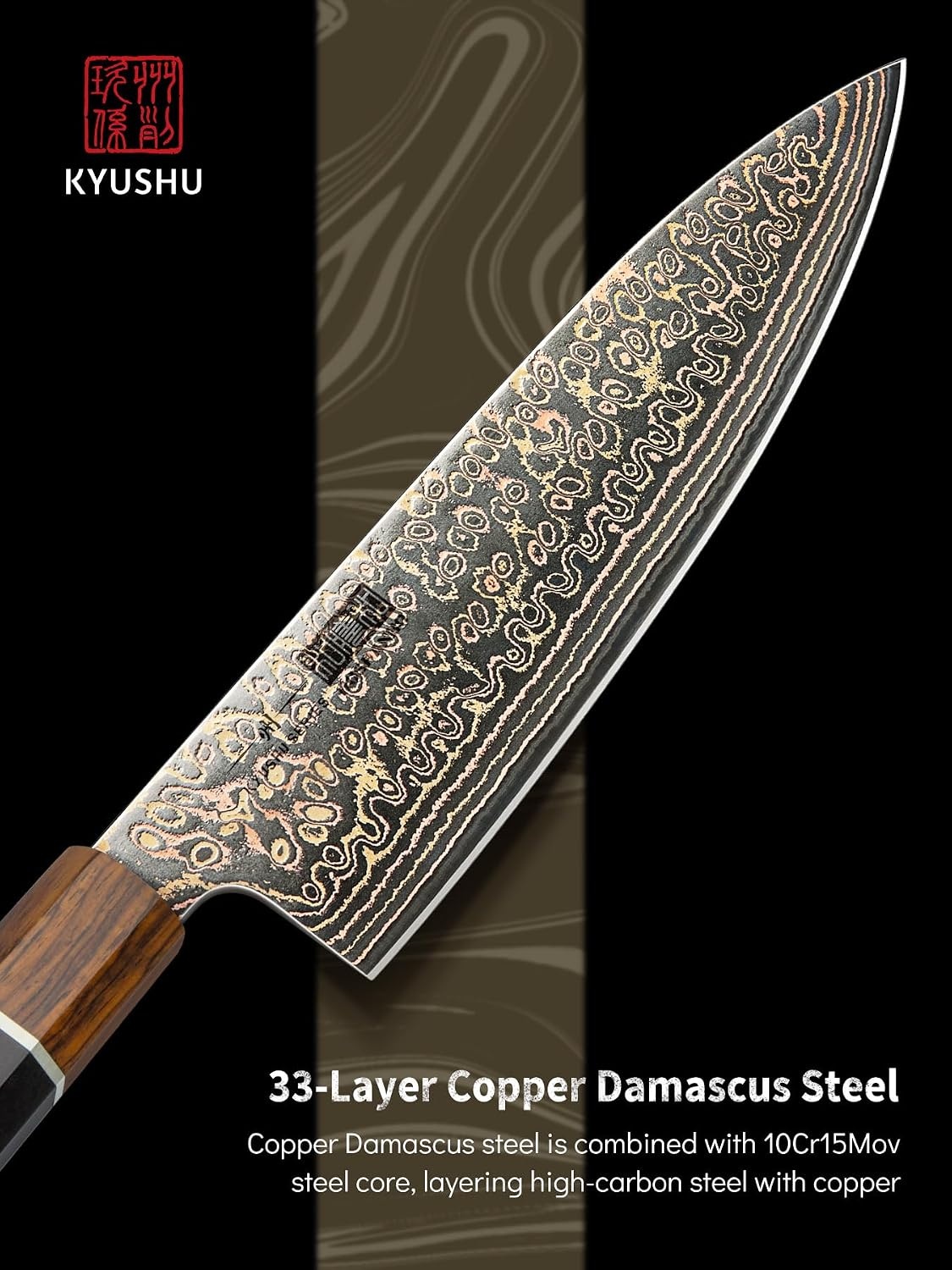 image:imageHOSHANHO 8 Damascus Chef Knife 33Layer Copper amp Damascus Kitchen Knife Ultra Sharp Japanese Kitchen Knife Professional Cooking Knives with Ergonomic Ebony Handle amp Gift Box