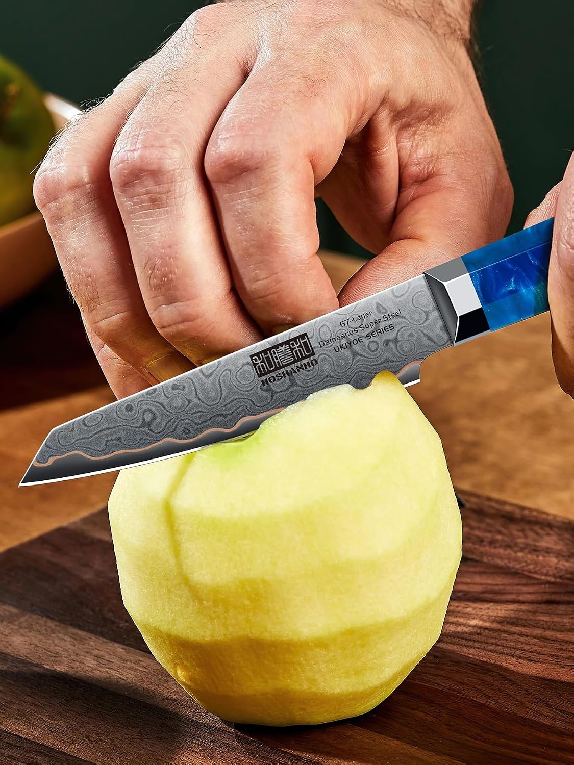 image:imageHOSHANHO 8 Damascus Chef Knife 67Layer Damascus Steel Kitchen Knife Ultra Sharp Japanese Cooking Knives Ergonomic Blue Resin Stabilized Wood Handle with Wood Gift Box4