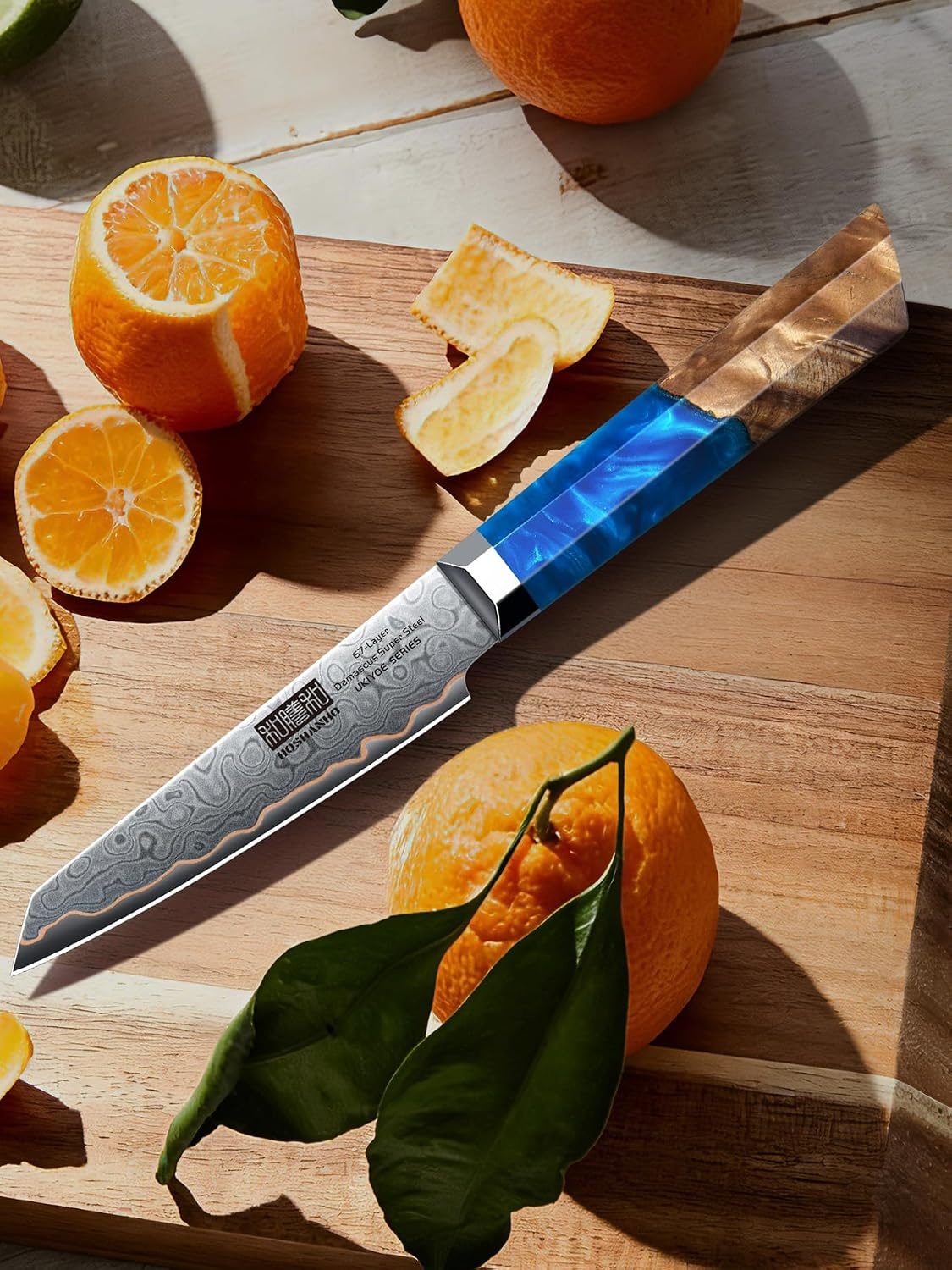image:imageHOSHANHO 8 Damascus Chef Knife 67Layer Damascus Steel Kitchen Knife Ultra Sharp Japanese Cooking Knives Ergonomic Blue Resin Stabilized Wood Handle with Wood Gift Box4