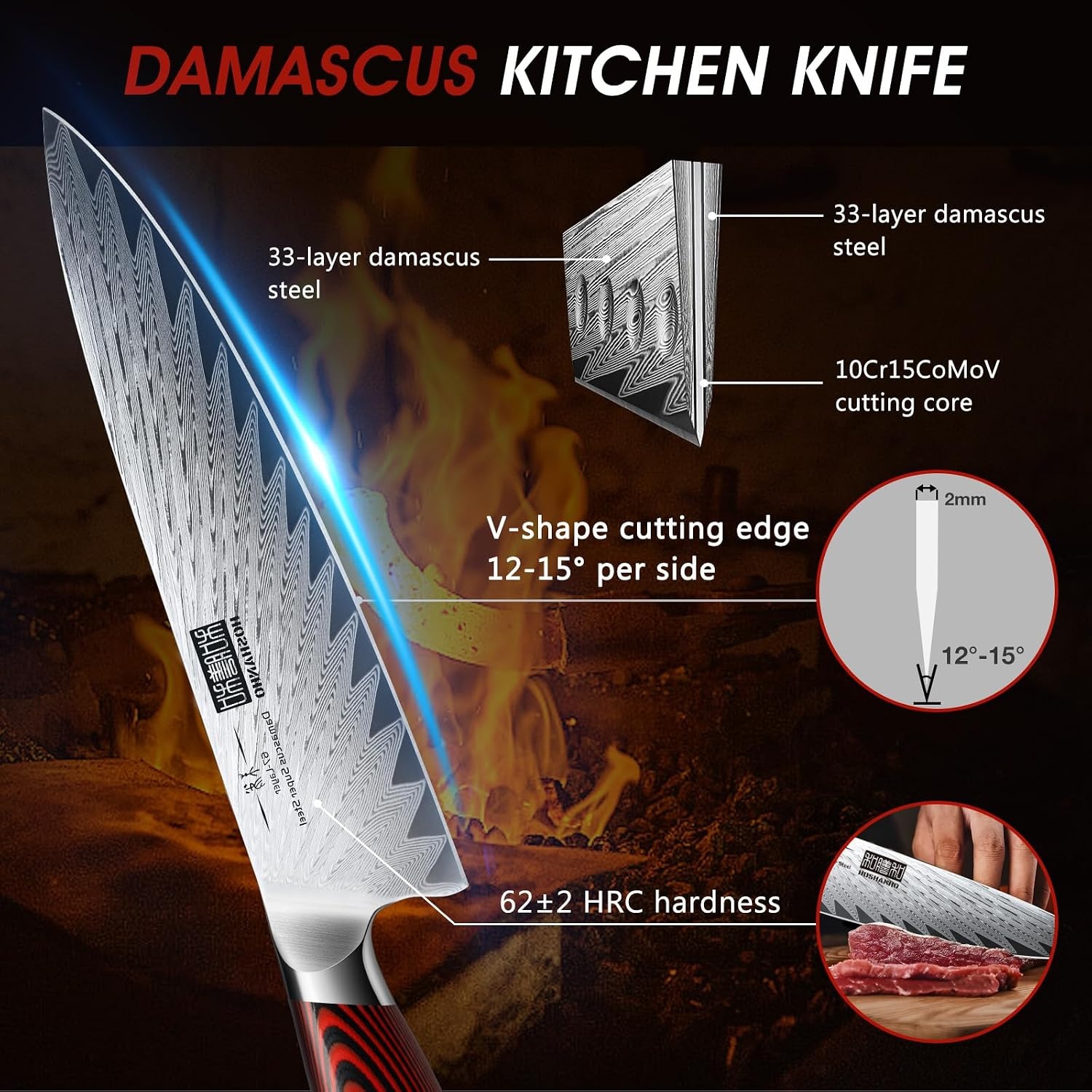 image:imageHOSHANHO Damascus Knife Set 3PCS Ultra Sharp Kitchen Knife Set G10 Handle 67 Layers Damascus Steel Professional Chef Knife Set With Ergonomic Handle Razor Sharp Japanese Knife Set amp Gift Box3 Pieces Knife Set