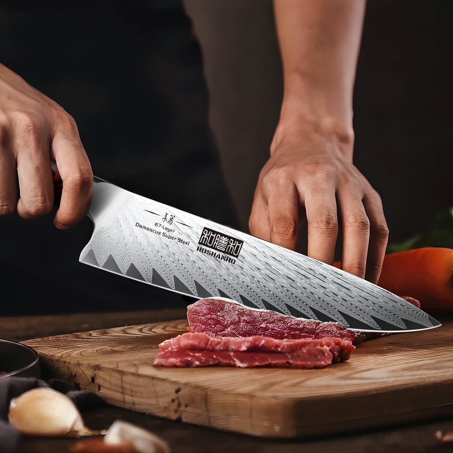 image:imageHOSHANHO Damascus Knife Set 3PCS Ultra Sharp Kitchen Knife Set G10 Handle 67 Layers Damascus Steel Professional Chef Knife Set With Ergonomic Handle Razor Sharp Japanese Knife Set amp Gift Box7 Pieces Knife Set