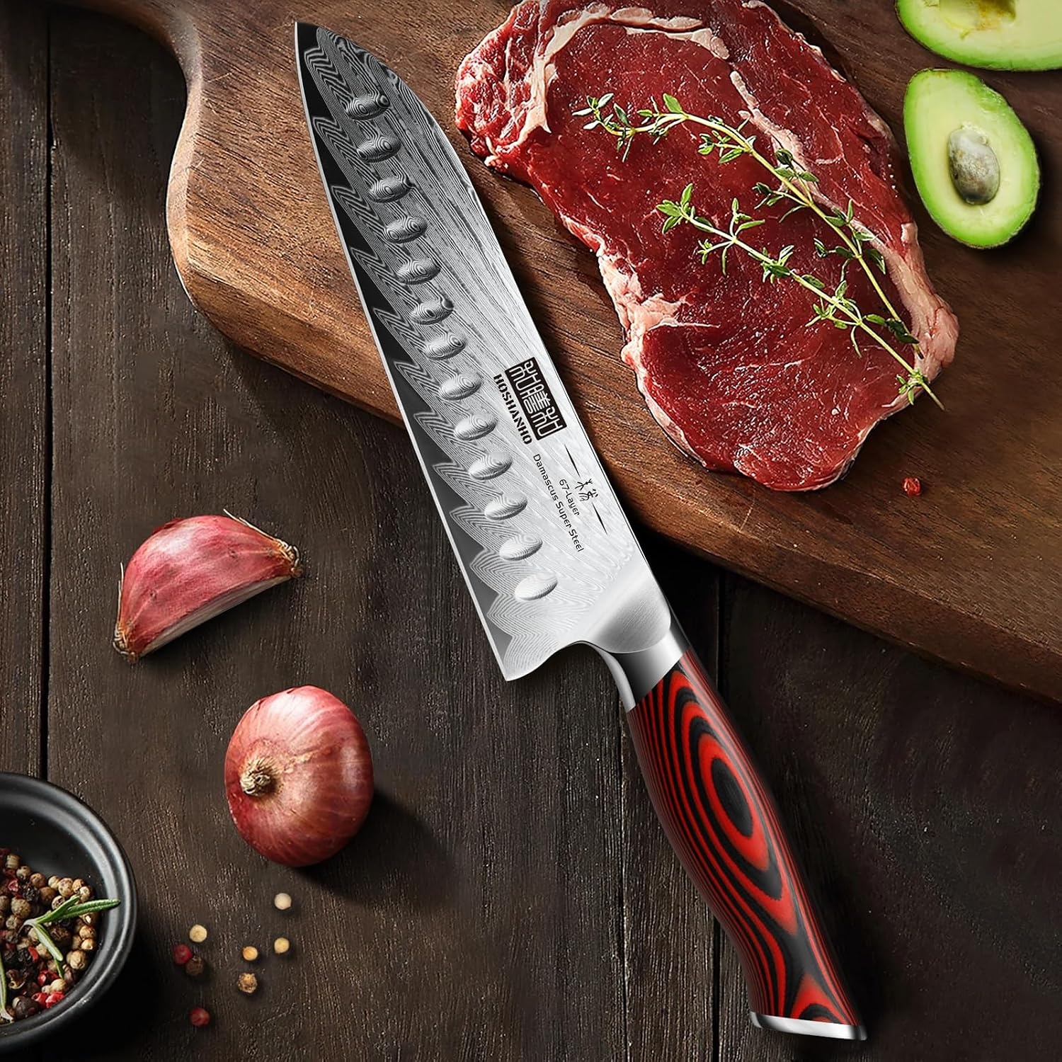 image:imageHOSHANHO Damascus Knife Set 3PCS Ultra Sharp Kitchen Knife Set G10 Handle 67 Layers Damascus Steel Professional Chef Knife Set With Ergonomic Handle Razor Sharp Japanese Knife Set amp Gift Box7 Pieces Knife Set