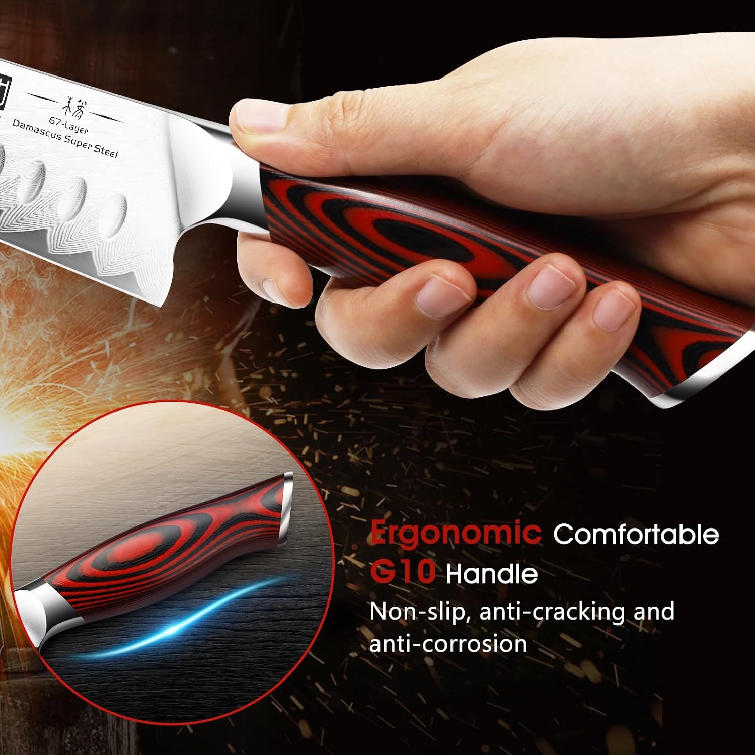 image:imageHOSHANHO Damascus Santoku Knife 7 Inch Professional Japanese Kitchen Knife 67 Layers Damascus Steel Ultra Sharp Chef Knife with Ergonomic G10 Handle Cooking Knife for Meat Vegetables amp Gift Box7