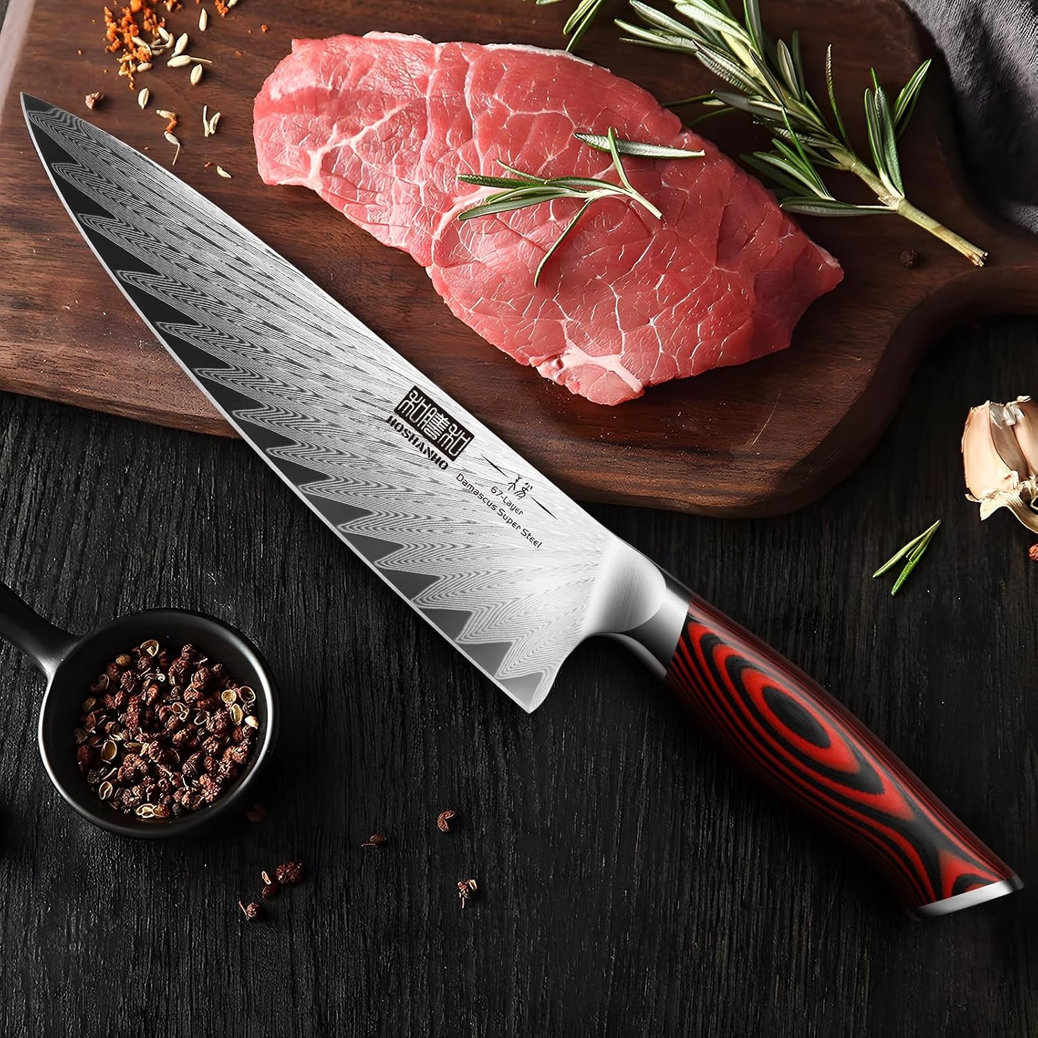 image:imageHOSHANHO Damascus Santoku Knife 7 Inch Professional Japanese Kitchen Knife 67 Layers Damascus Steel Ultra Sharp Chef Knife with Ergonomic G10 Handle Cooking Knife for Meat Vegetables amp Gift Box8