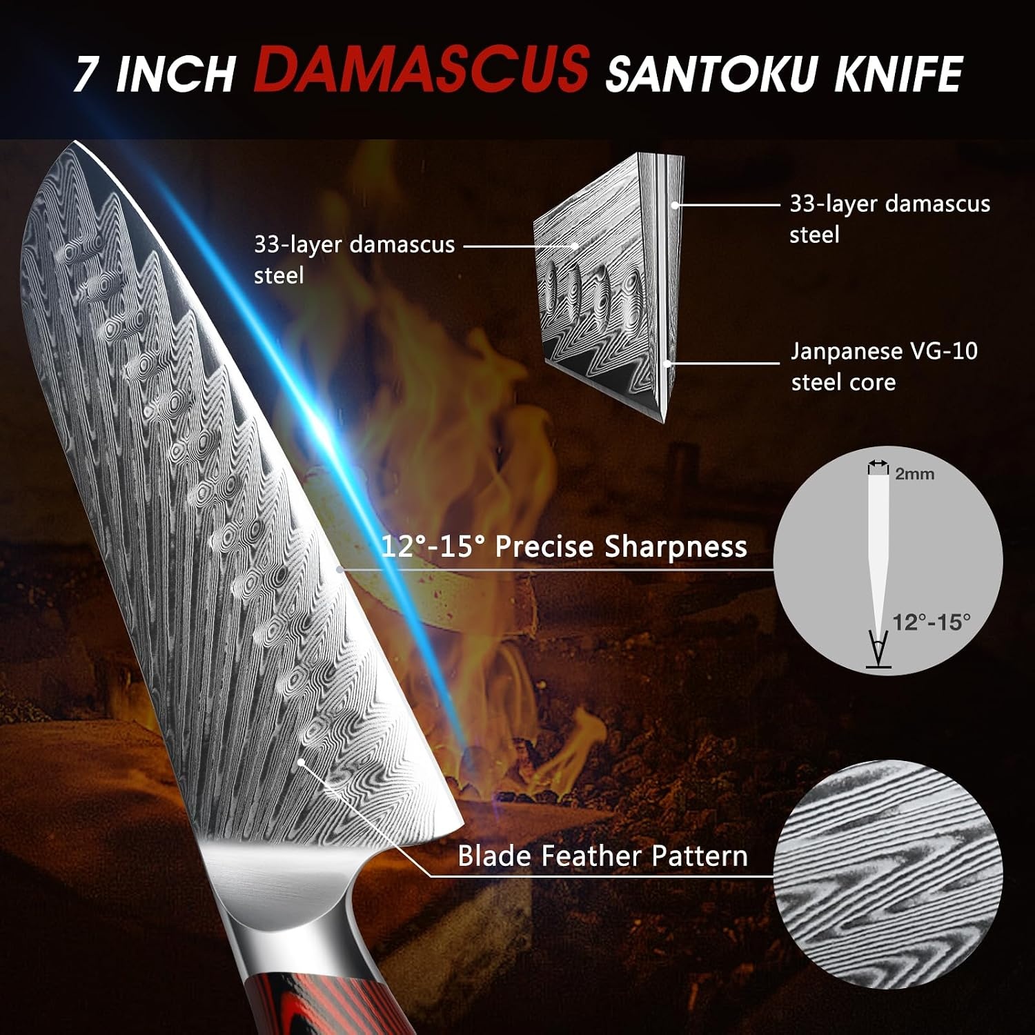 image:imageHOSHANHO Damascus Santoku Knife 7 Inch Professional Japanese Kitchen Knife 67 Layers Damascus Steel Ultra Sharp Chef Knife with Ergonomic G10 Handle Cooking Knife for Meat Vegetables amp Gift Box7