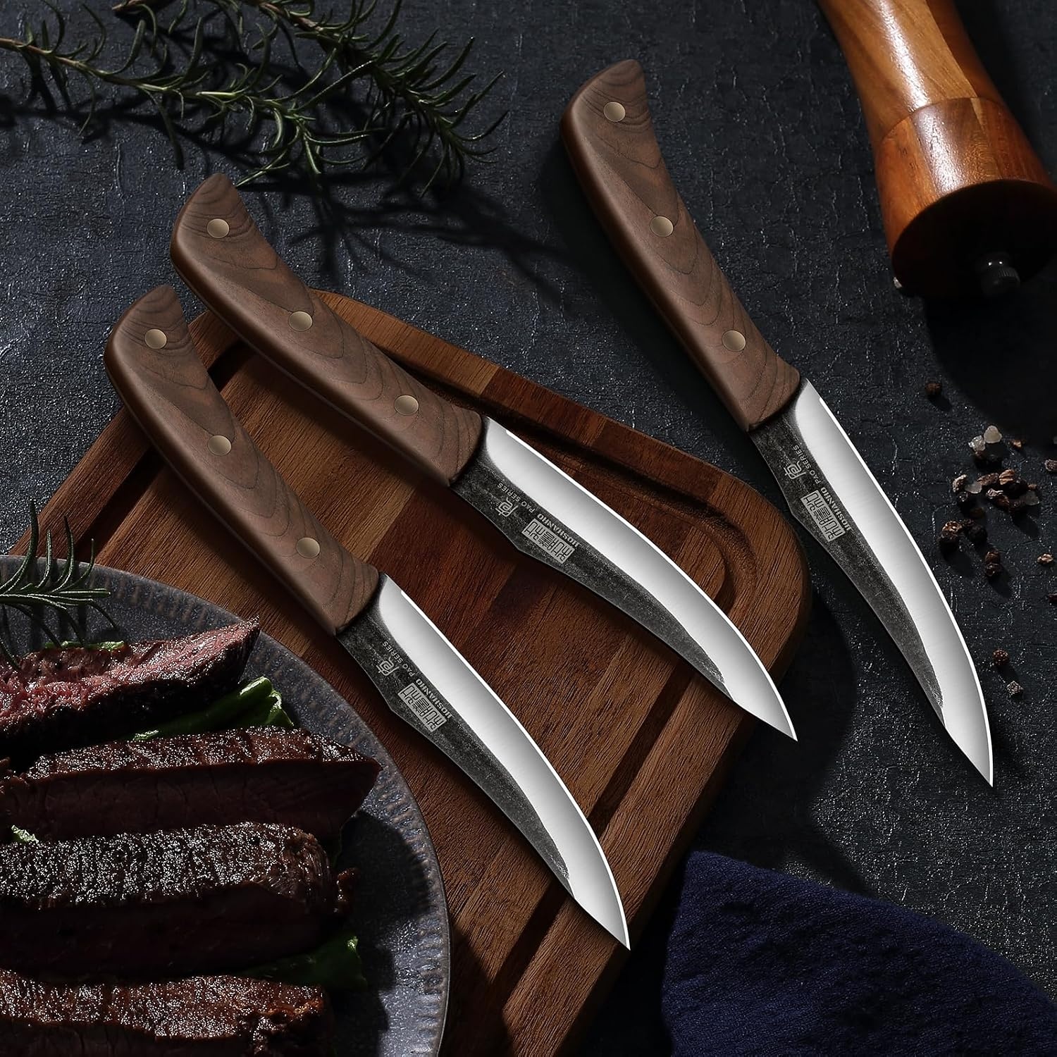 image:imageHOSHANHO Steak Knives Set of 6 Sharp 45 Non Serrated Steak Knife Set Hand Forged High Carbon Steel Dinner Steak Knives with Full Tang Wood Handle Gift with Men45