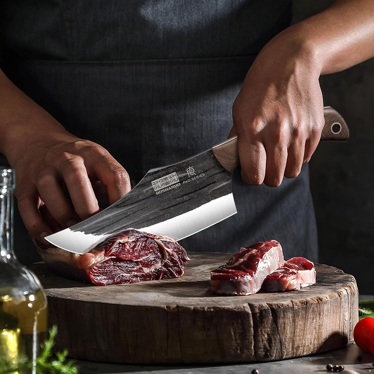 image:imageHOSHANHO Steak Knives Set of 6 Sharp 45 Non Serrated Steak Knife Set Hand Forged High Carbon Steel Dinner Steak Knives with Full Tang Wood Handle Gift with Men6