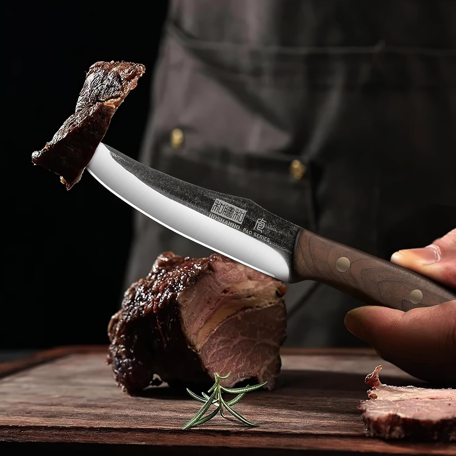 image:imageHOSHANHO Steak Knives Set of 6 Sharp 45 Non Serrated Steak Knife Set Hand Forged High Carbon Steel Dinner Steak Knives with Full Tang Wood Handle Gift with Men45